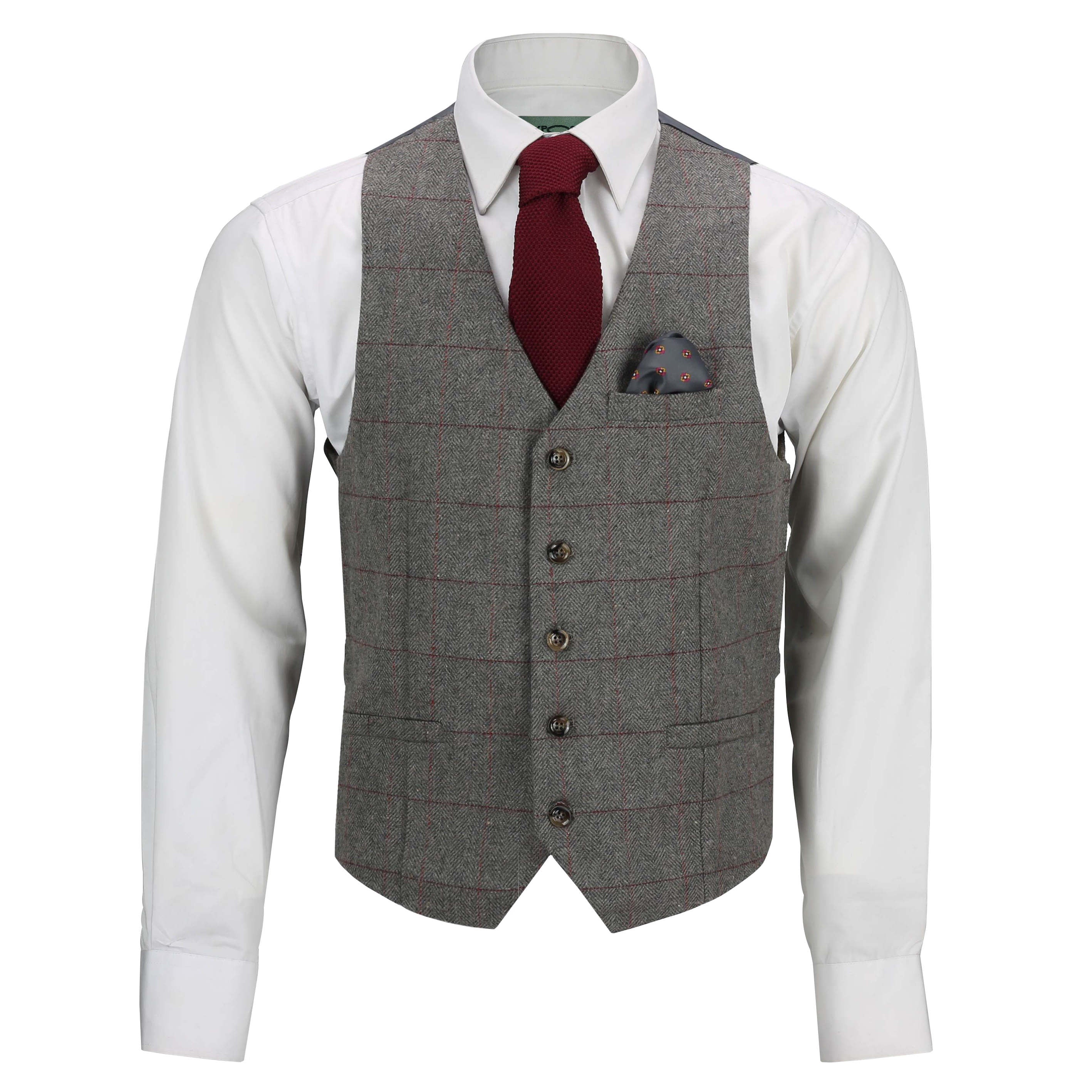 Herringbone Tweed Check Grey Waistcoat