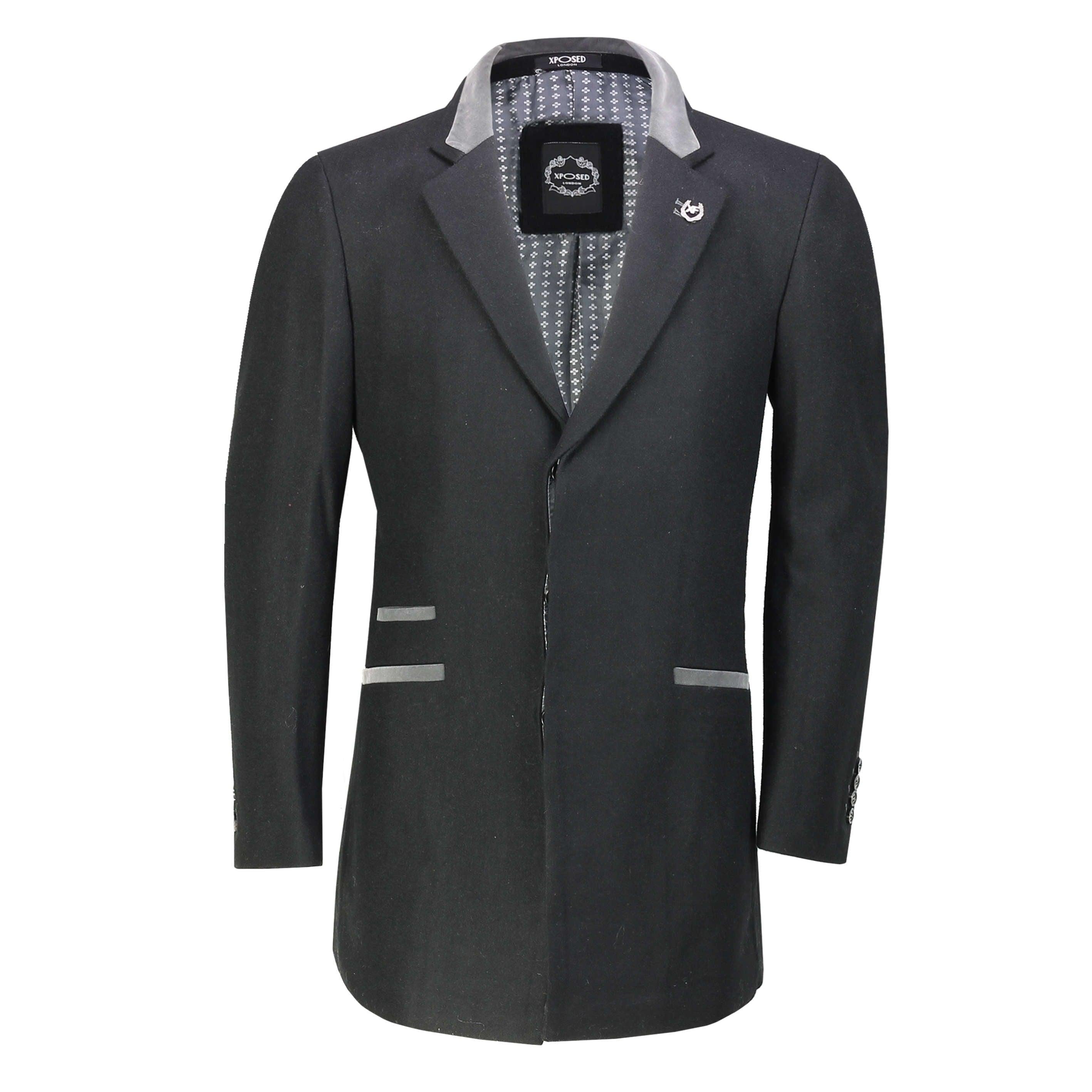 Mens 3/4 Long Black Overcoat Tailored Fit