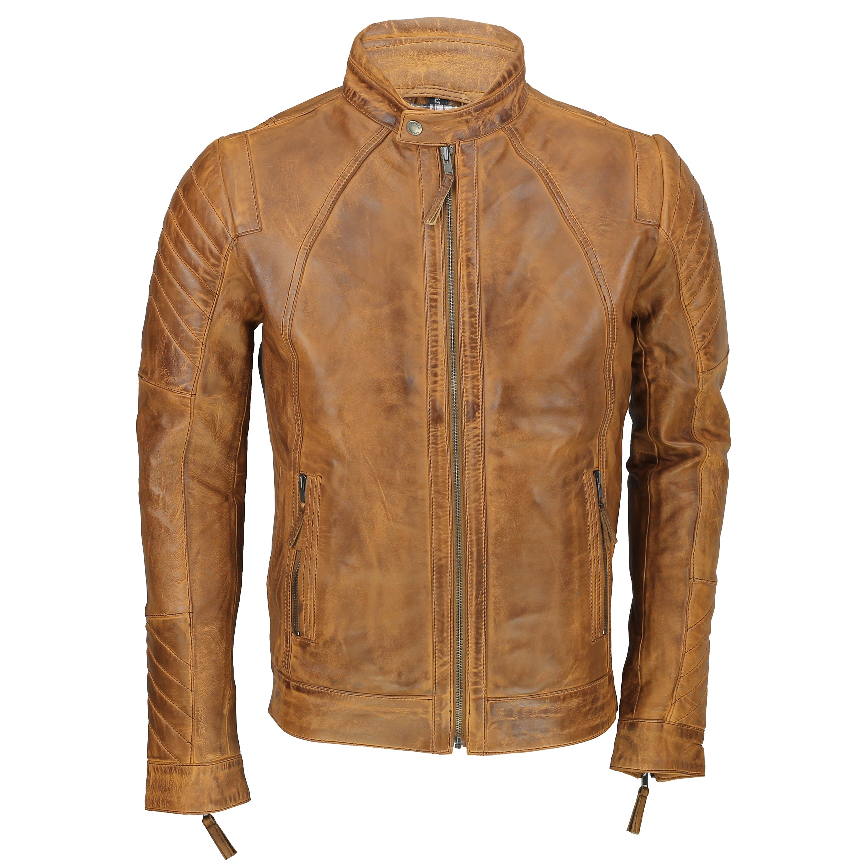 MEN’S TAN BIKER LEATHER JACKET