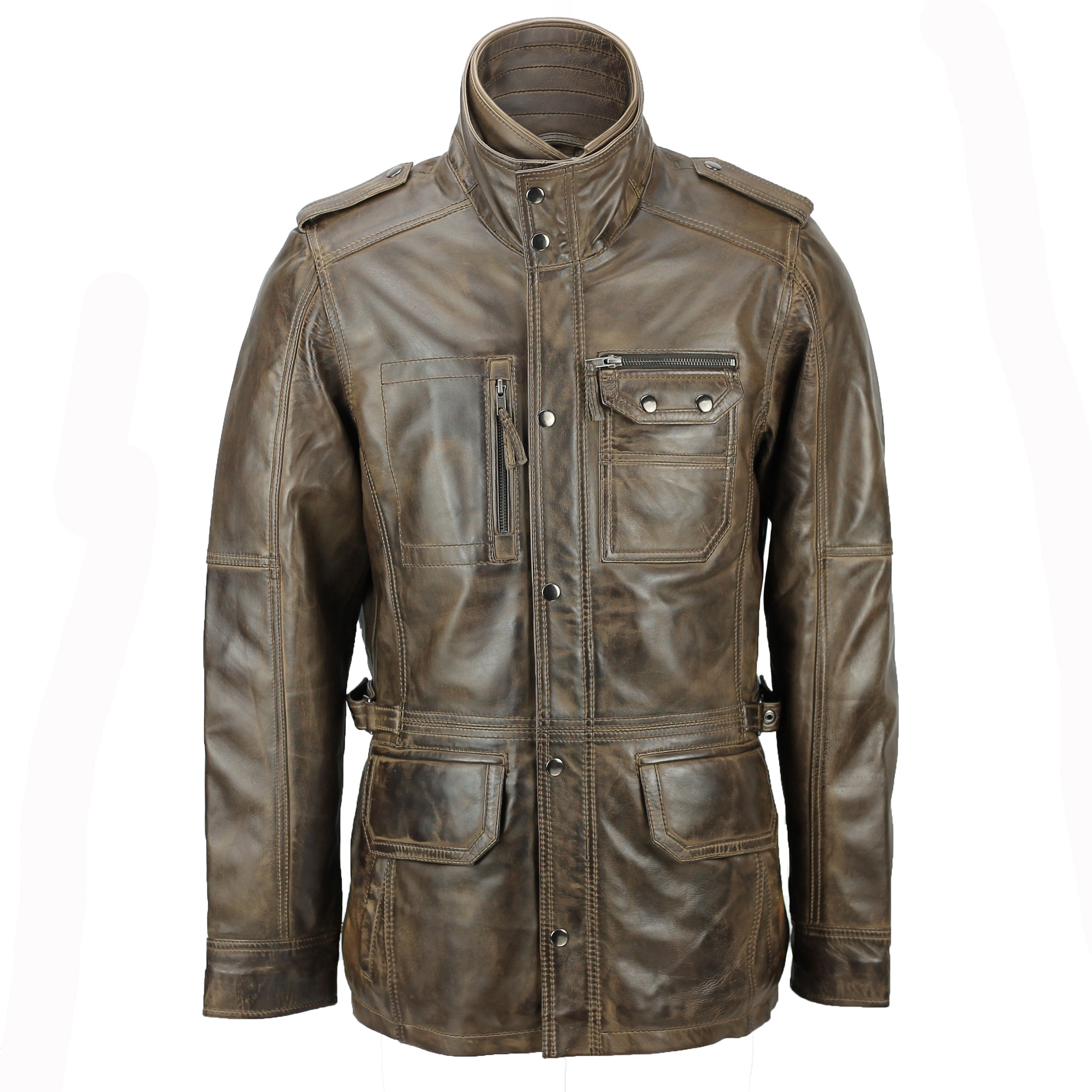MILITARY STYLE BROWN LEATHER JACKET