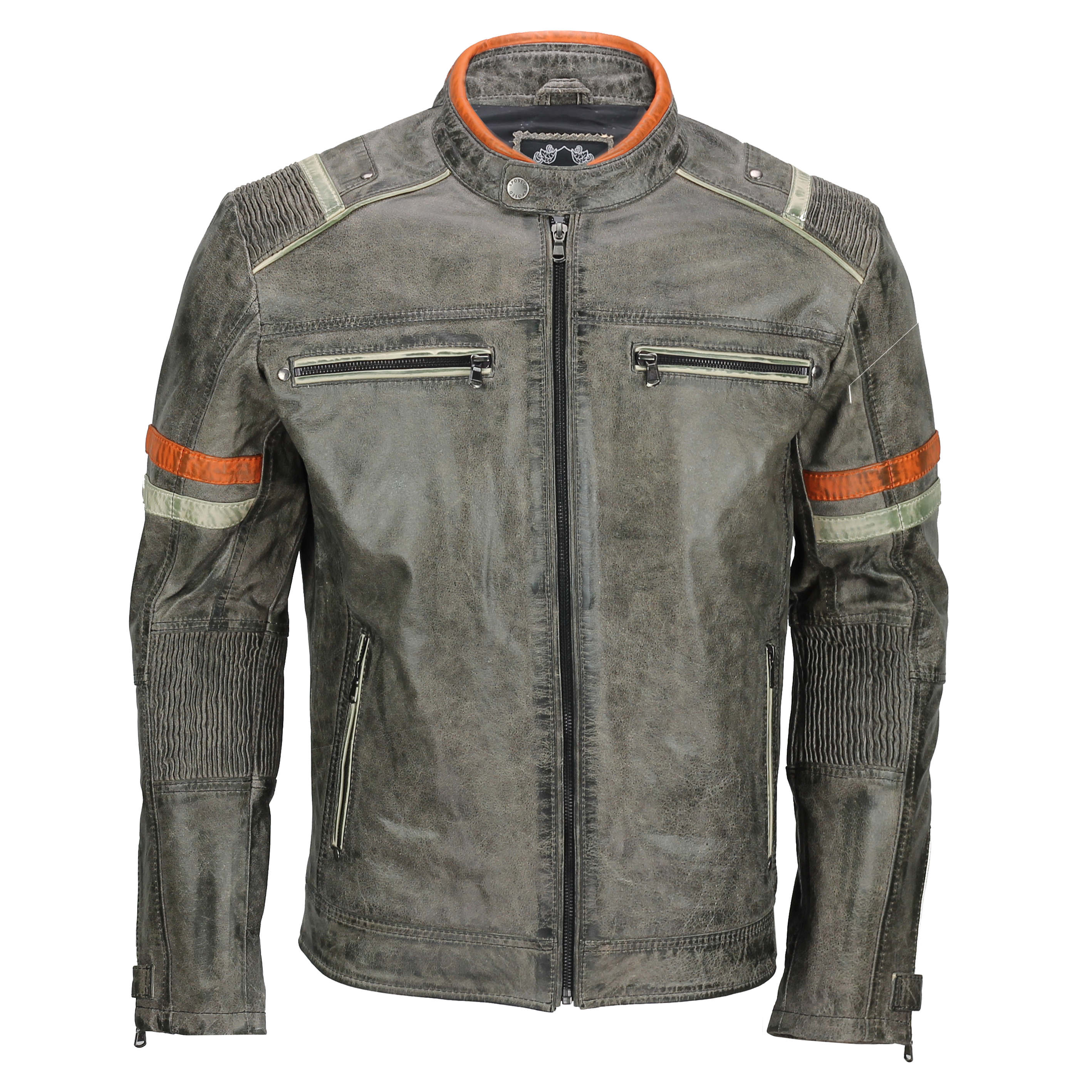 GREY VINTAGE BIKER LEATHER JACKET