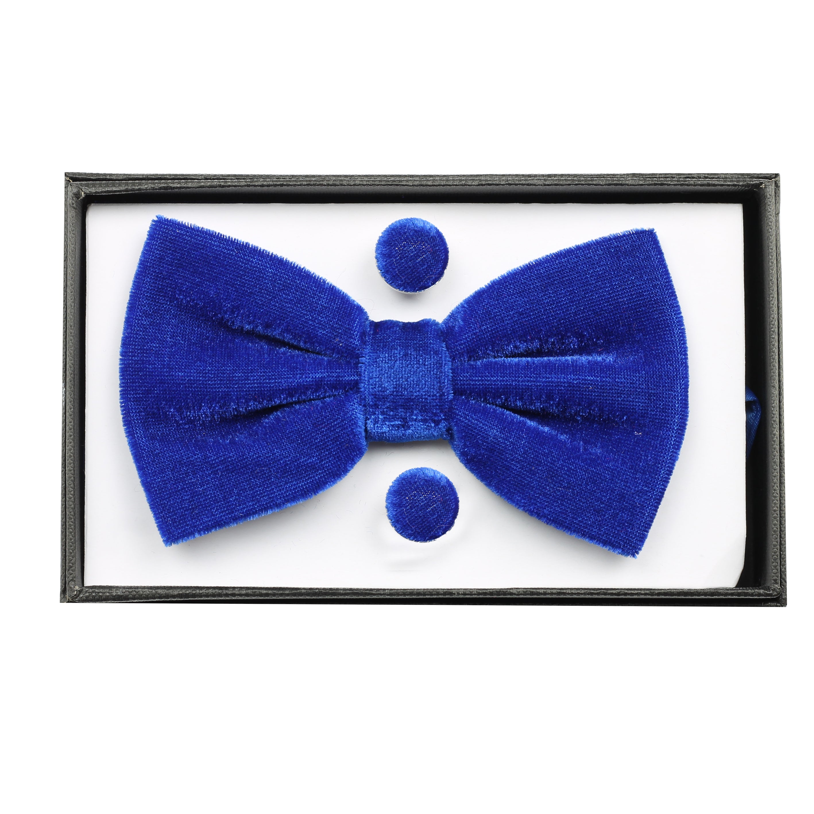 Blue Shiny Velvet Bow Tie With Cufflink Pocket Square