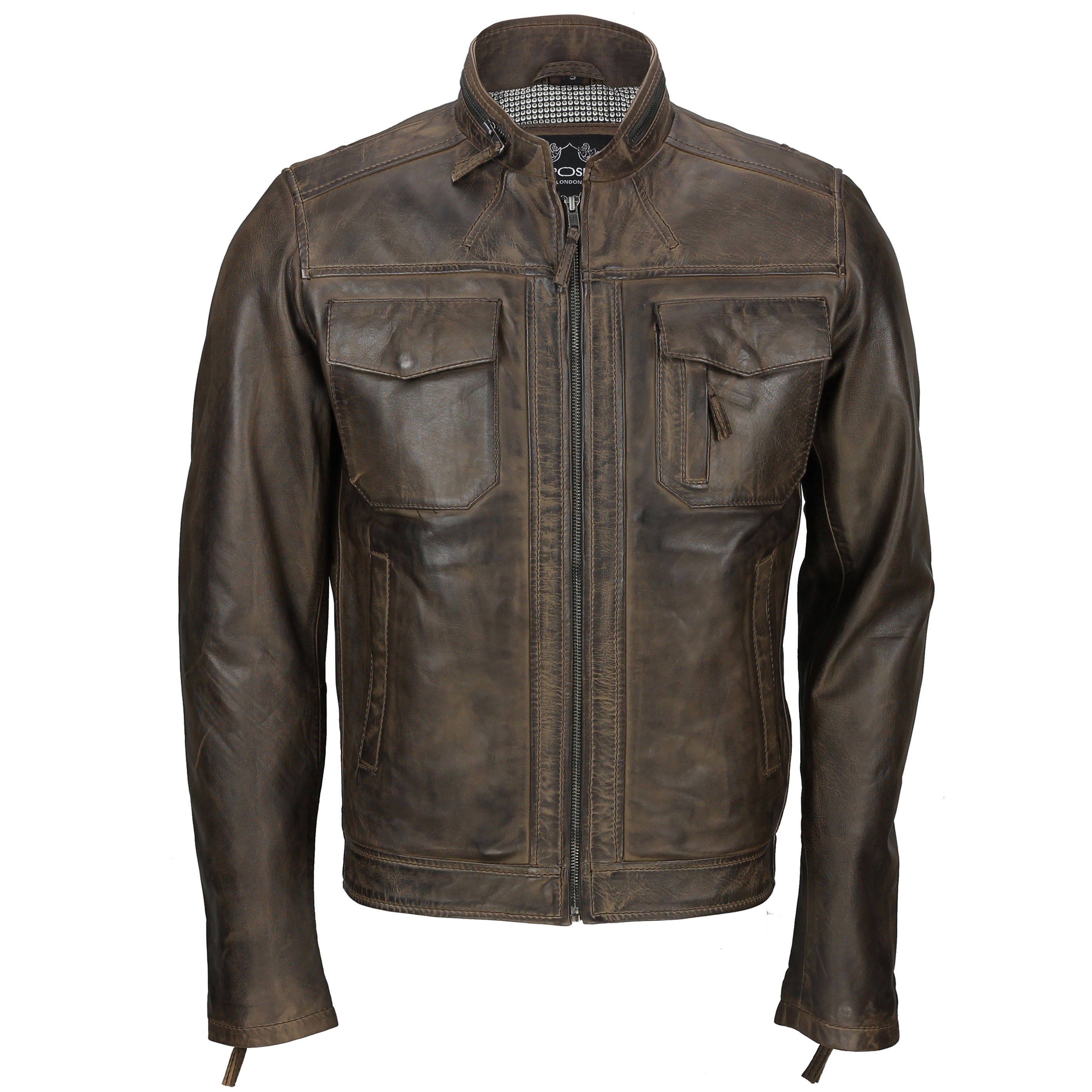 RACER LEATHER JACKET IN BROWN