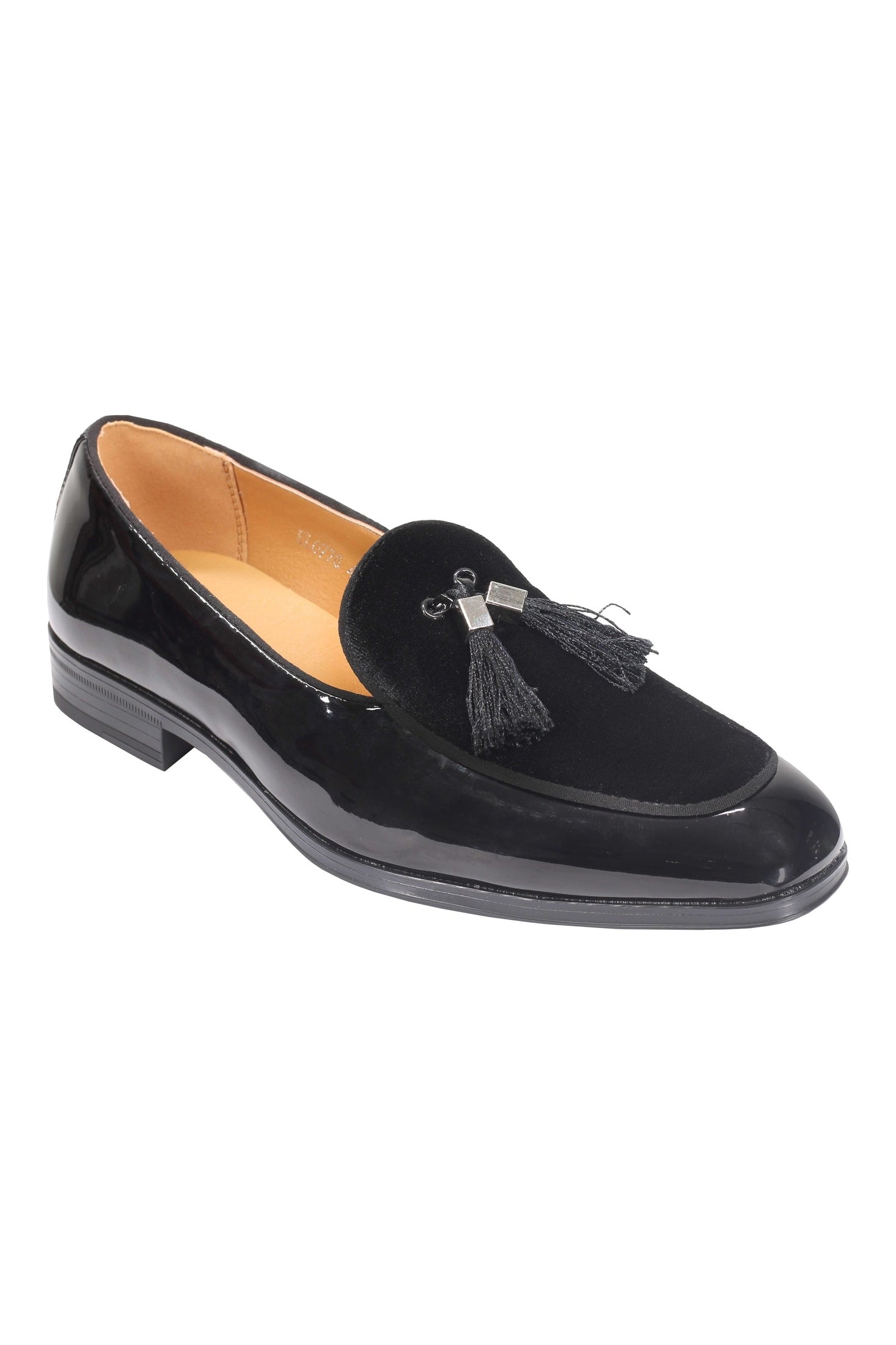 BLACK SHINY FAUX LEATHER TASSEL LOAFERS