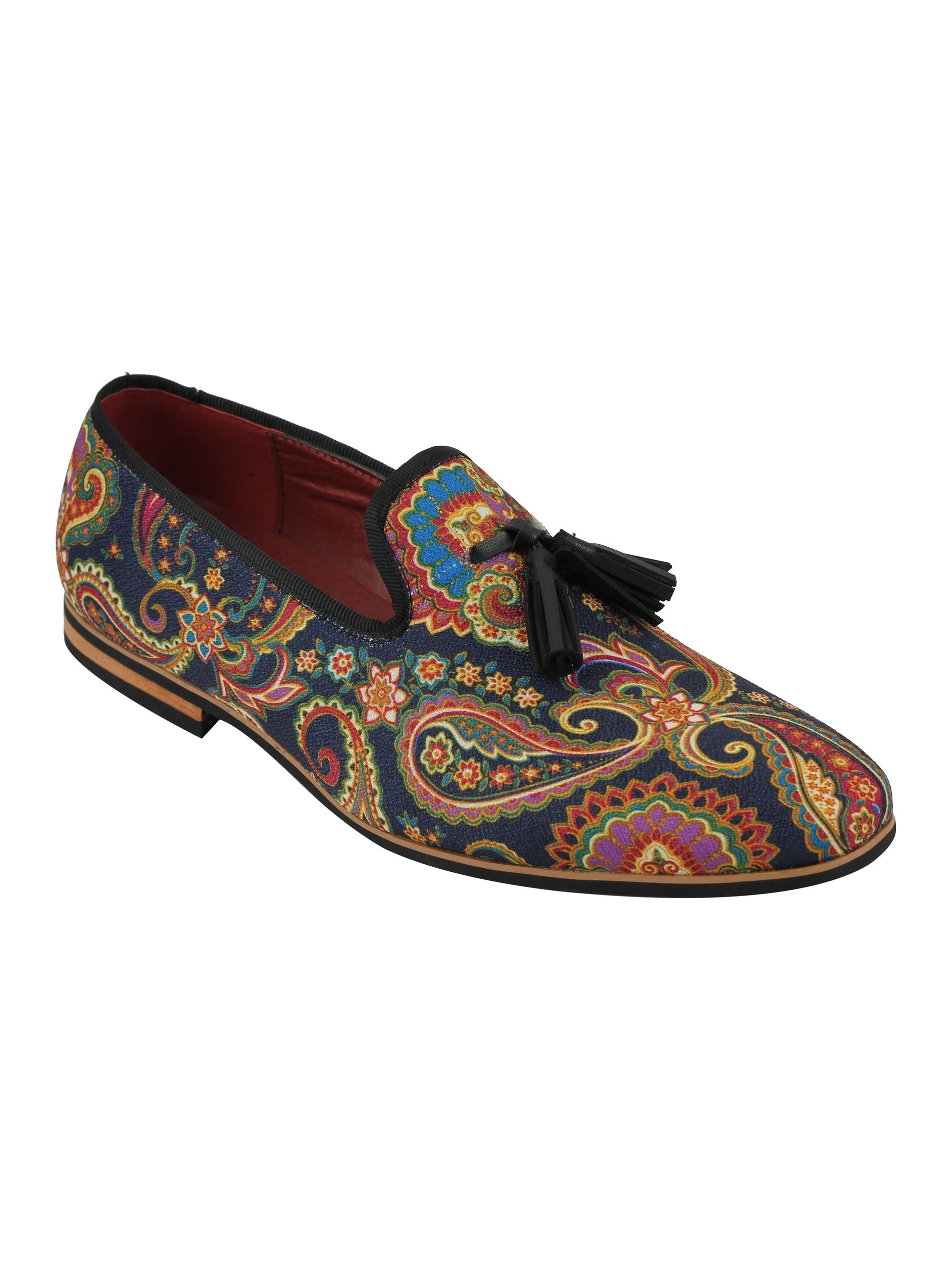 FAUX LEATHER PAISLEY PRINT TASSEL LOAFER IN BLUE