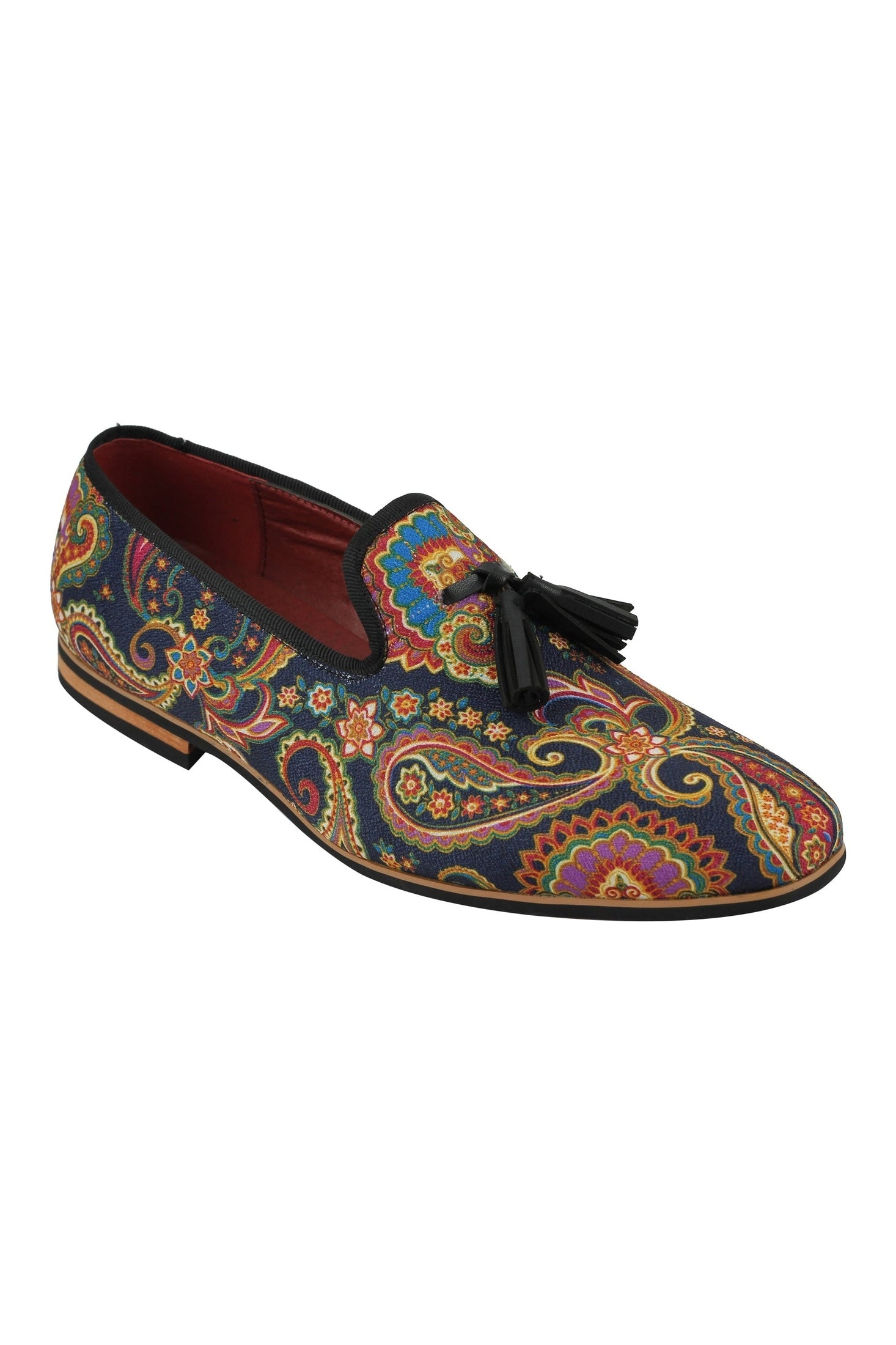 FAUX LEATHER PAISLEY PRINT TASSEL LOAFER IN BLUE