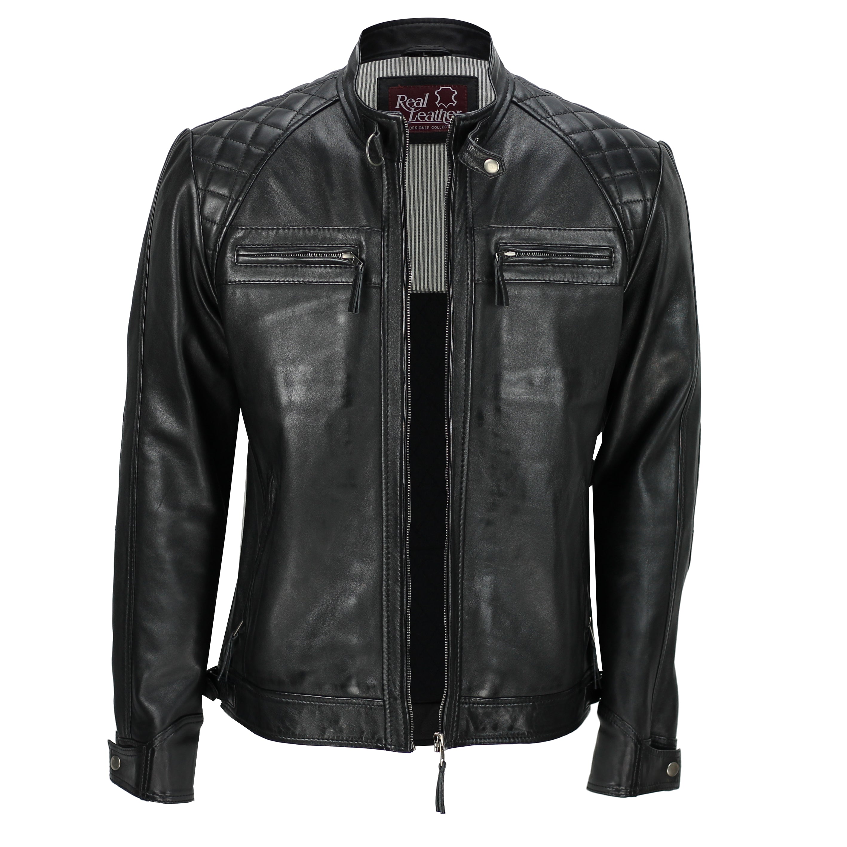 Mens New Real Soft Leather Black Vintage Zipped Smart Casual Biker Style Jacket