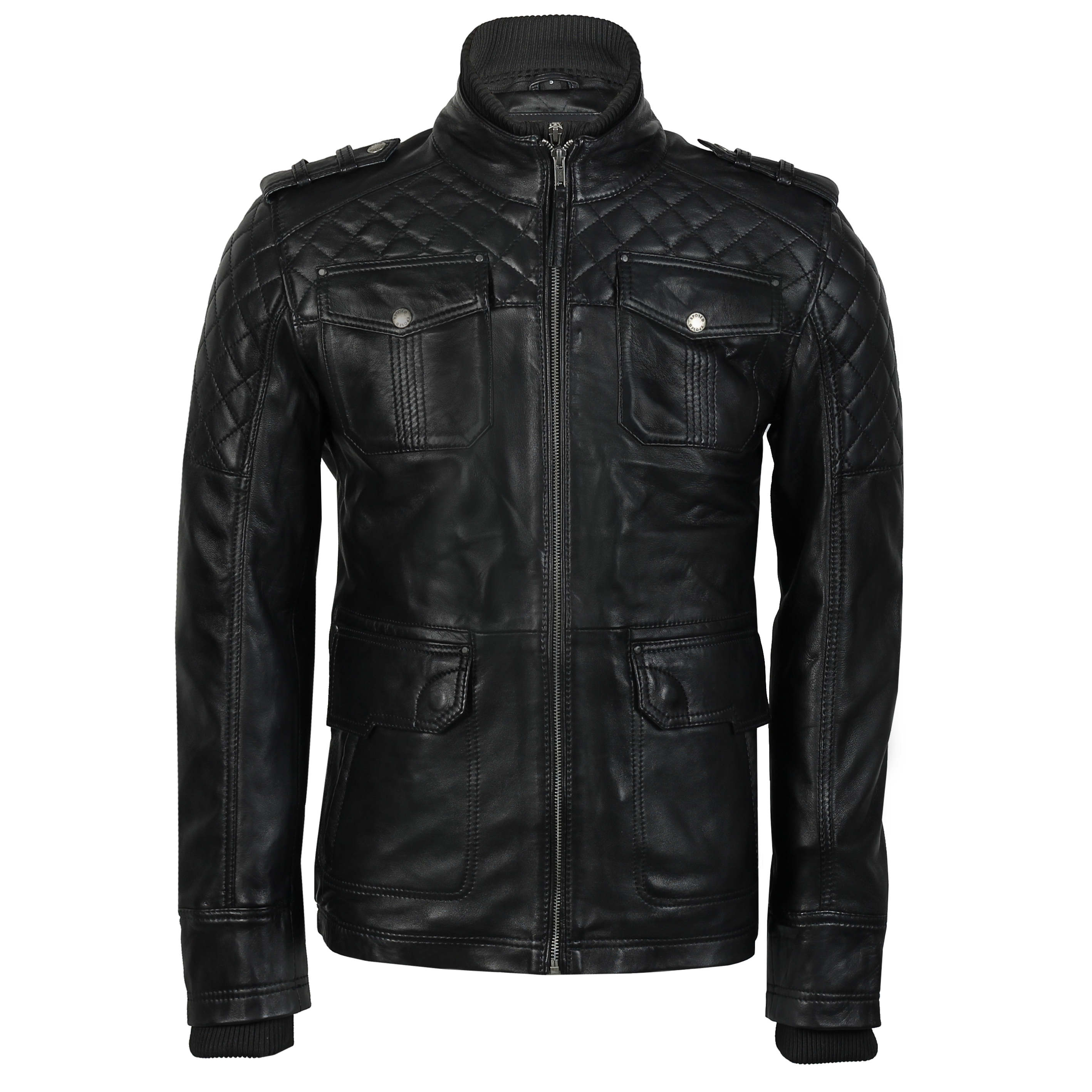 VINTAGE STYLE LEATHER JACKET IN BLACK