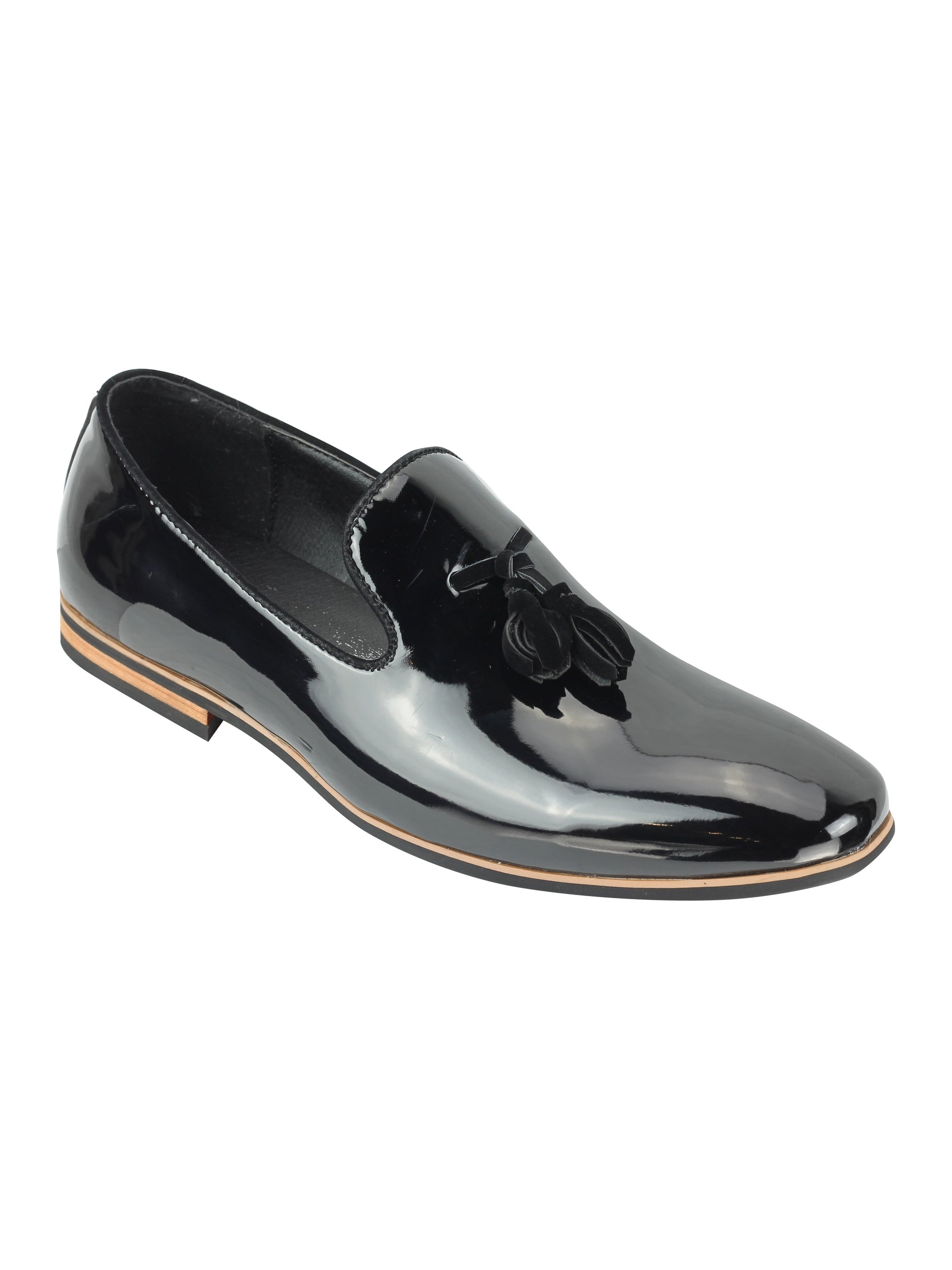 FAUX LEATHER SHINY SLIP ON BLACK SHOES