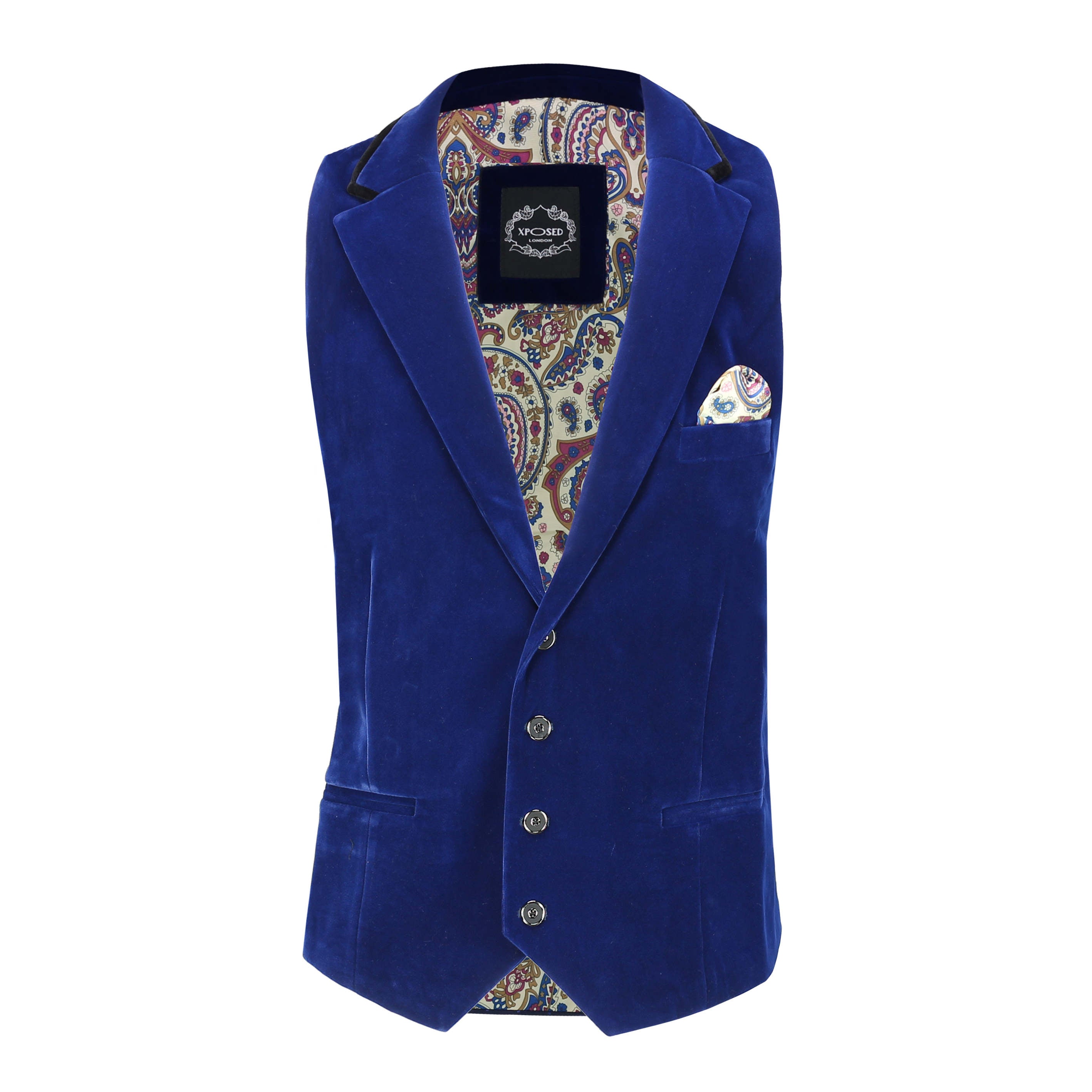 Blue Velvet Collar Waistcoat