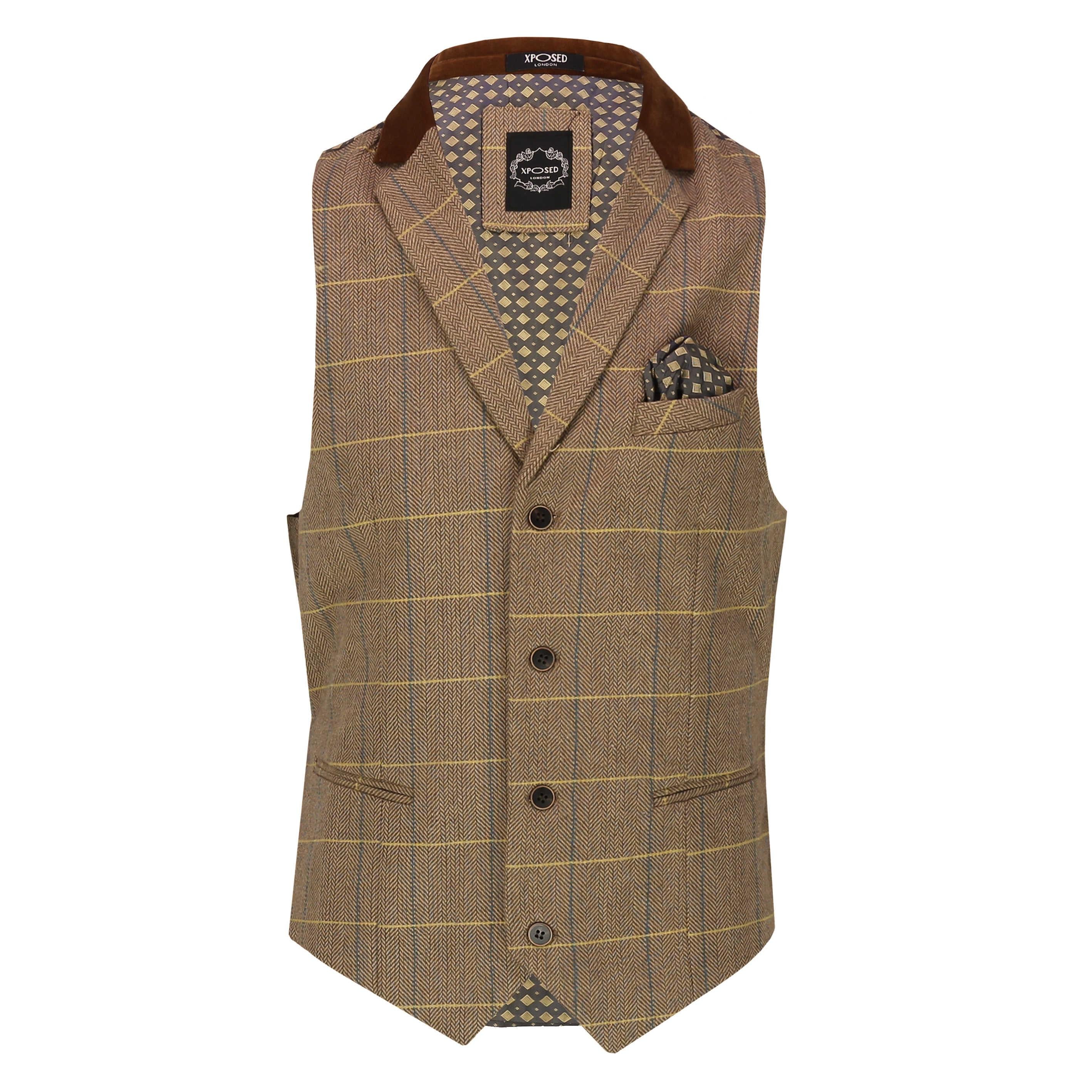 Oak Tan Tweed Check Collar Waistcoat