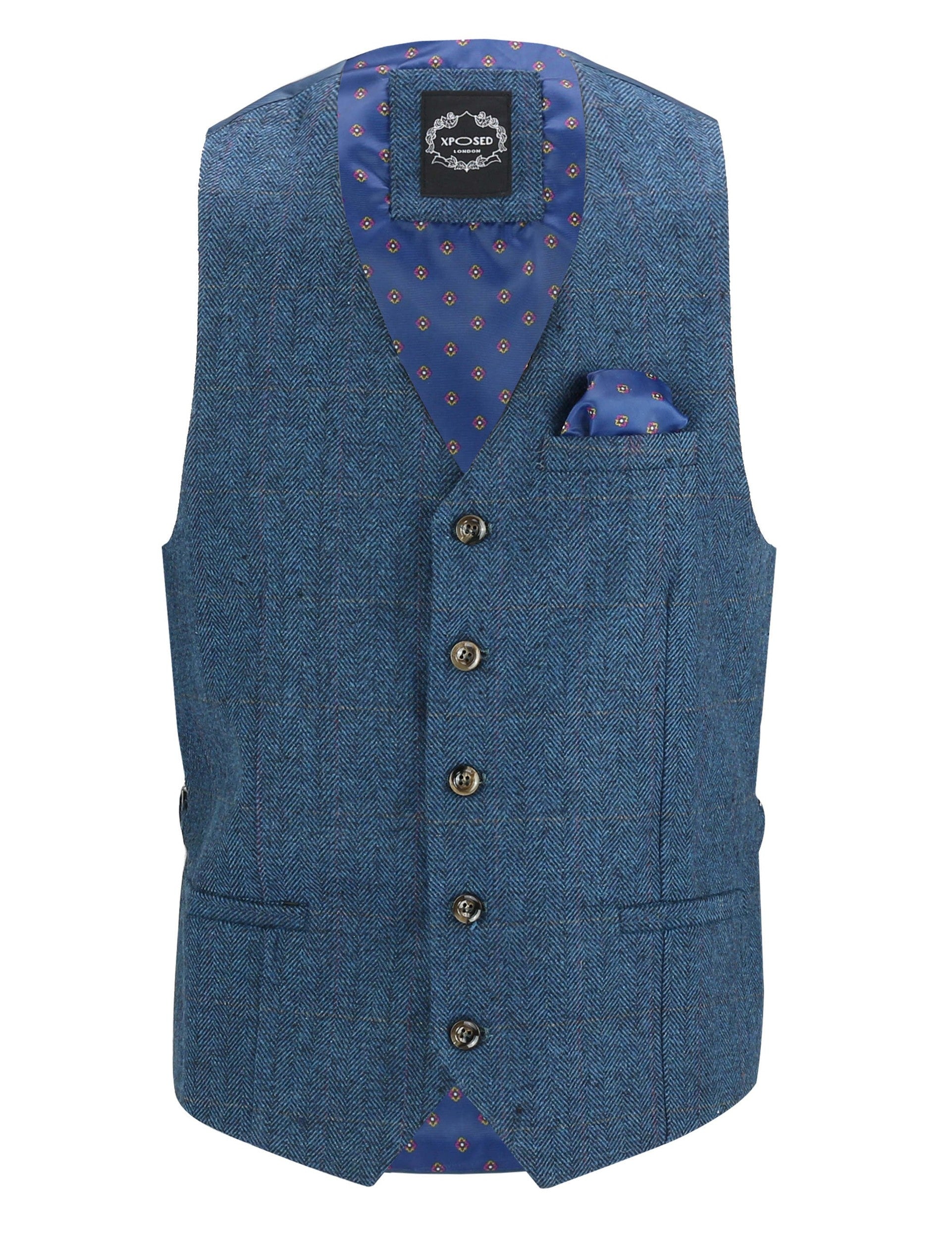 KANO - HERRINGBONE TWEED CHECK NAVY WAISTCOAT