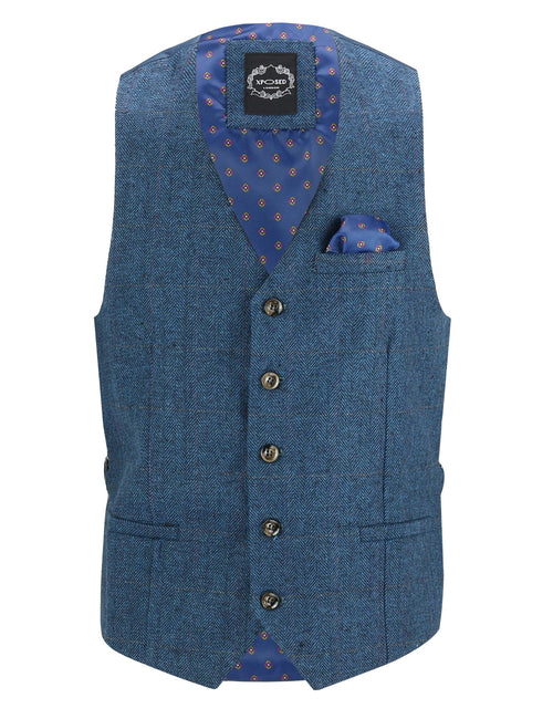 KANO – WESTE MIT FISCHGRÄTEN-TWEED-KARIER, MARINEBLAU