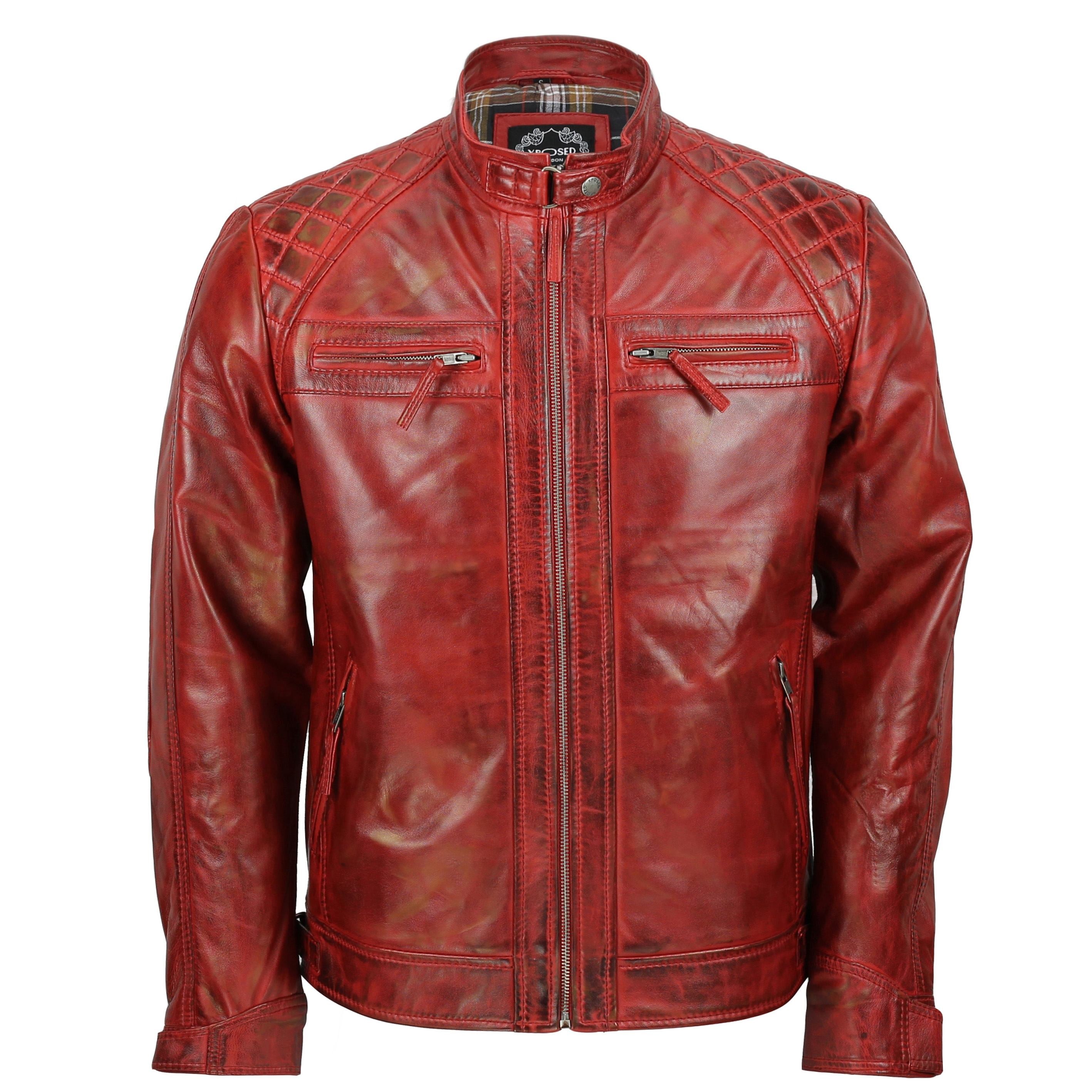 QUILTED RED BIKER LEATHER JACKET