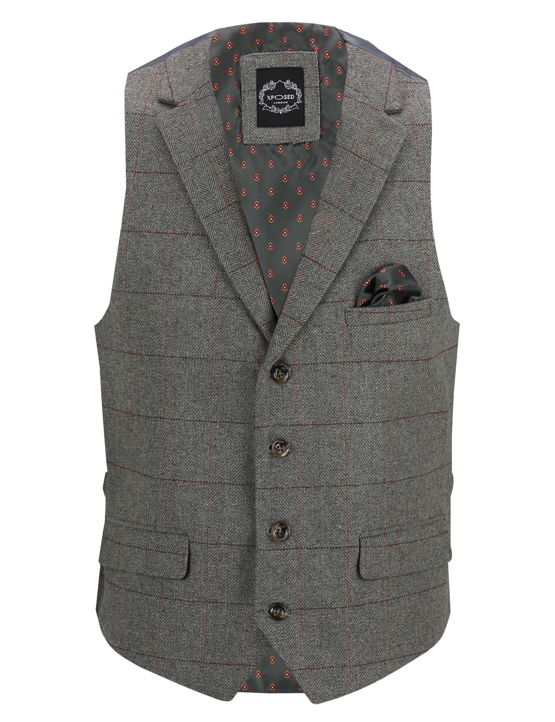 KANO - HERRINGBONE CHECK TWEED GREY WAISTCOAT