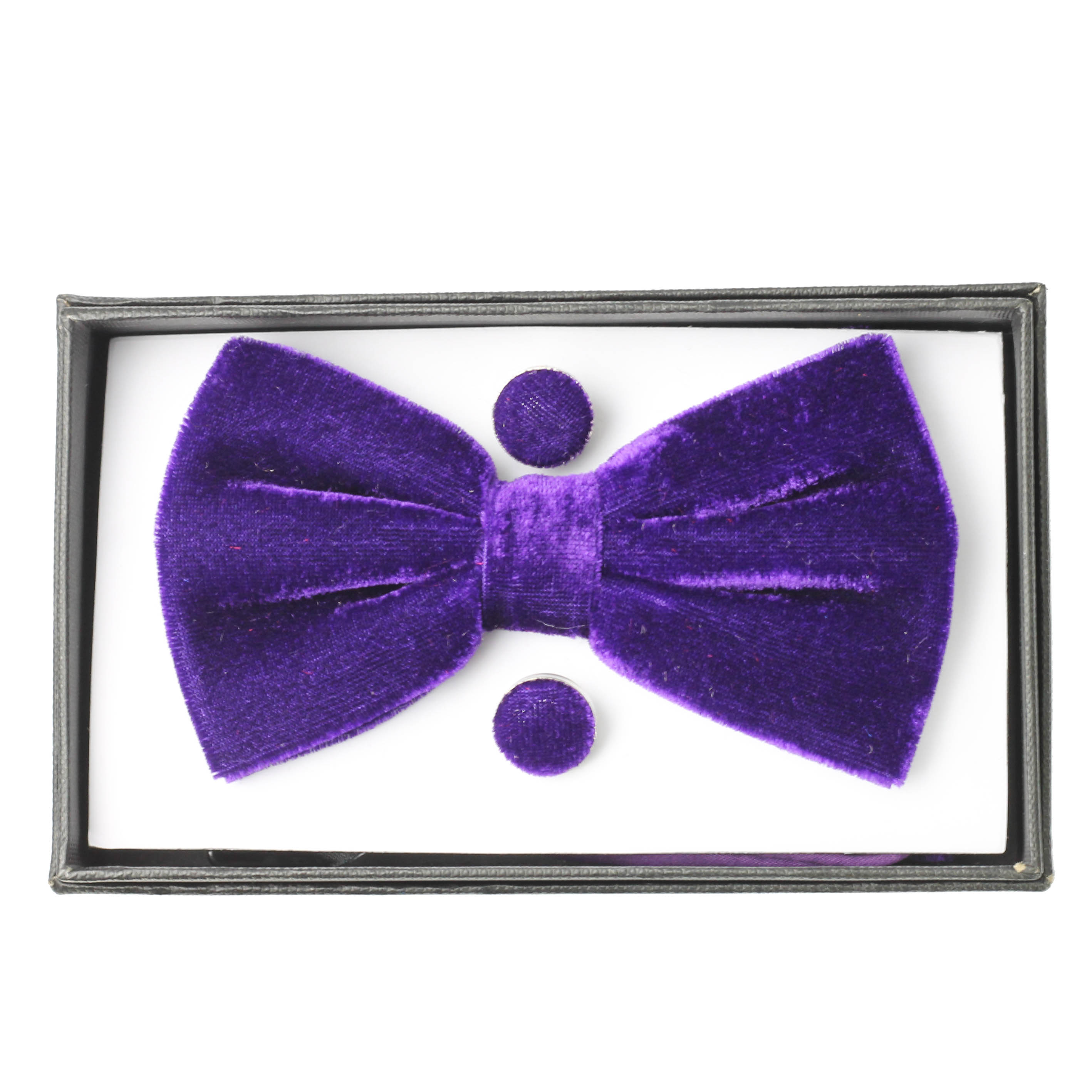Purple Shiny Velvet Bow Tie With Cufflink Pocket Square
