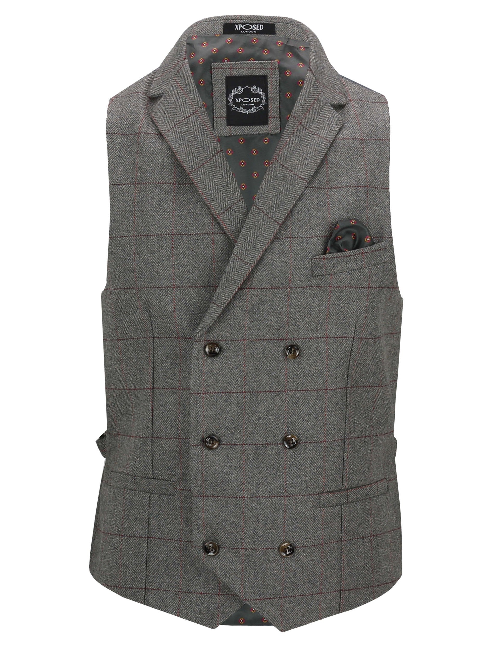 KANO – HERRINGBONE DOUBLE BREASTED GREY WAISTCOAT