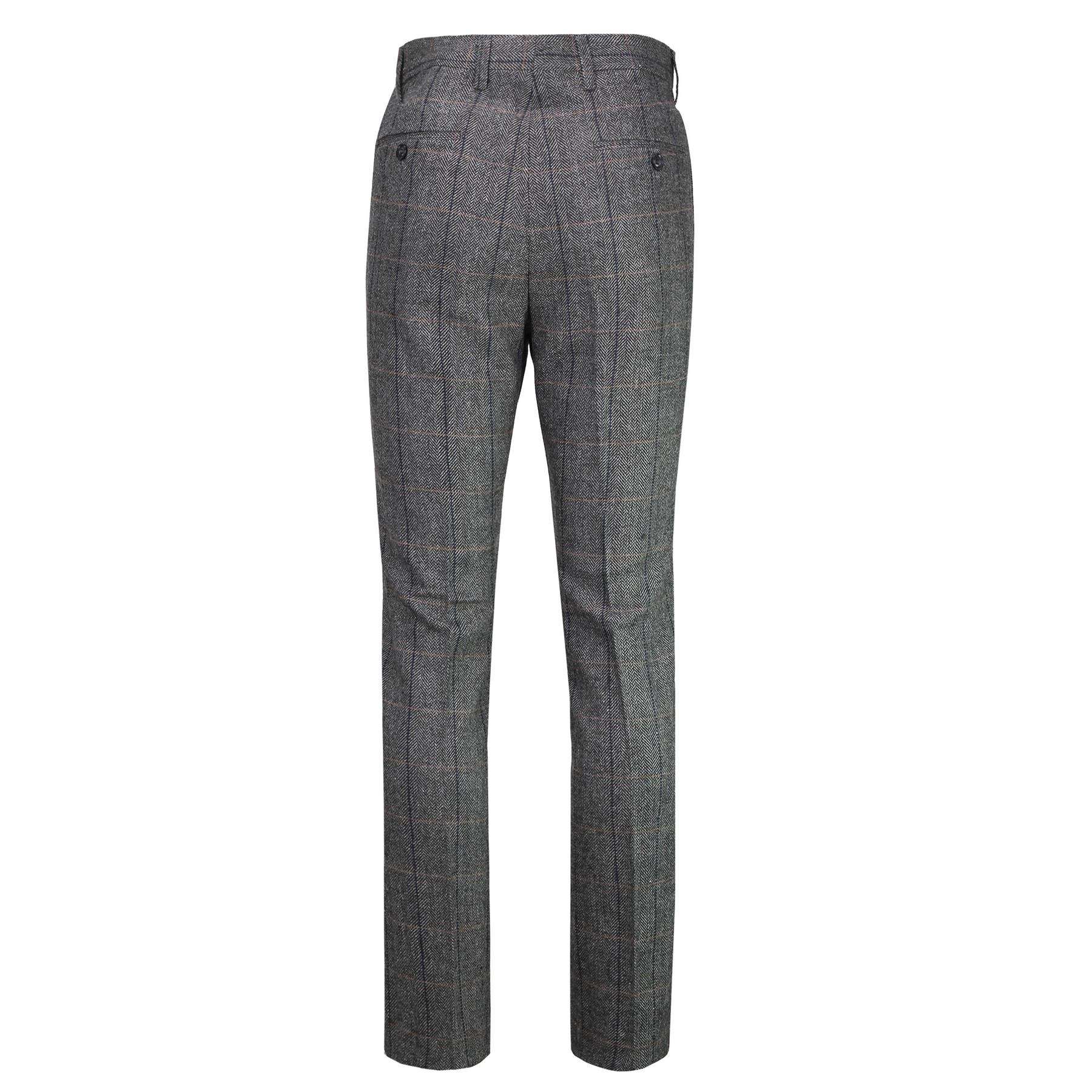 TWEED HERRINGBONE CHECK TROUSERS IN GREY