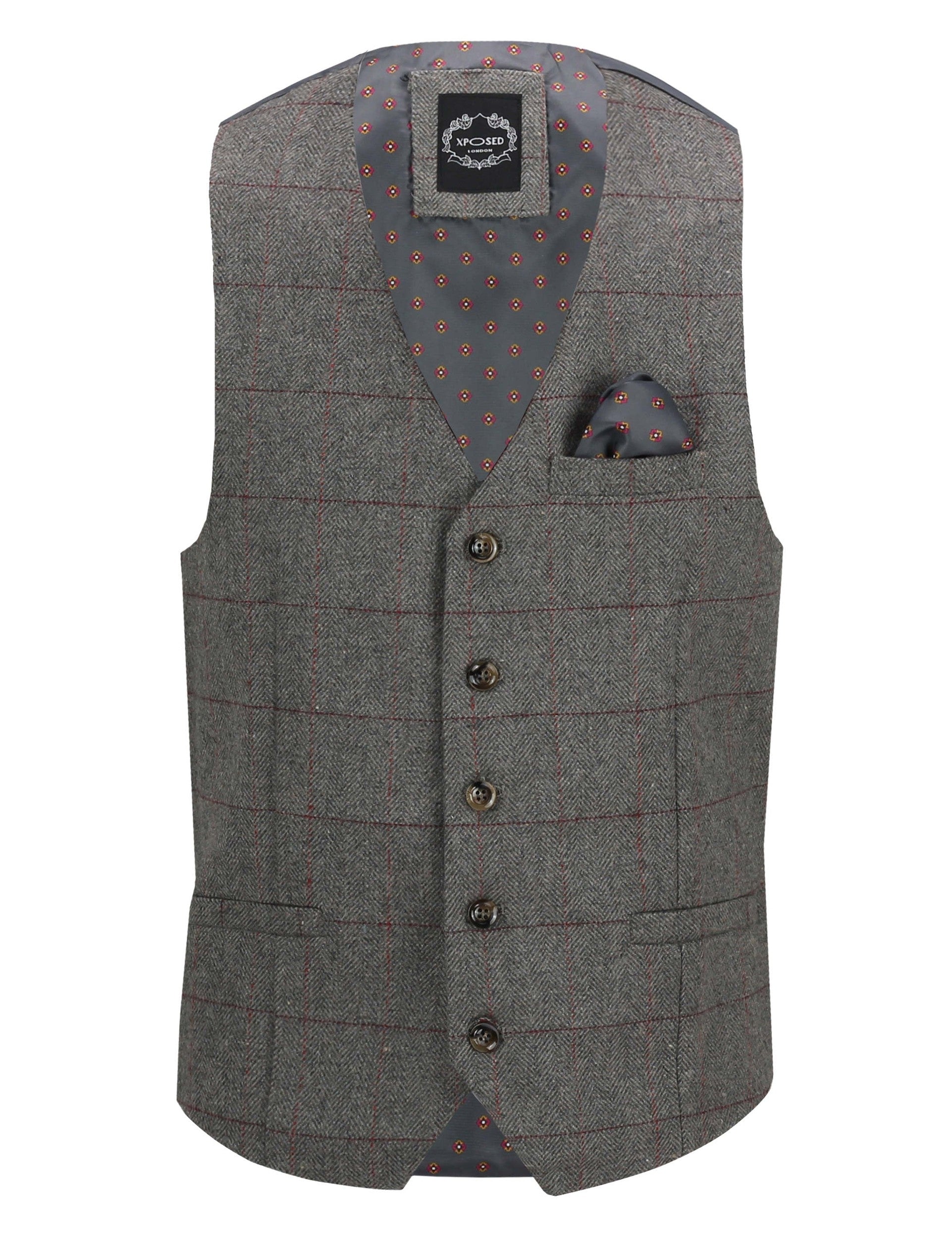 KANO - HERRINGBONE TWEED CHECK GREY WAISTCOAT