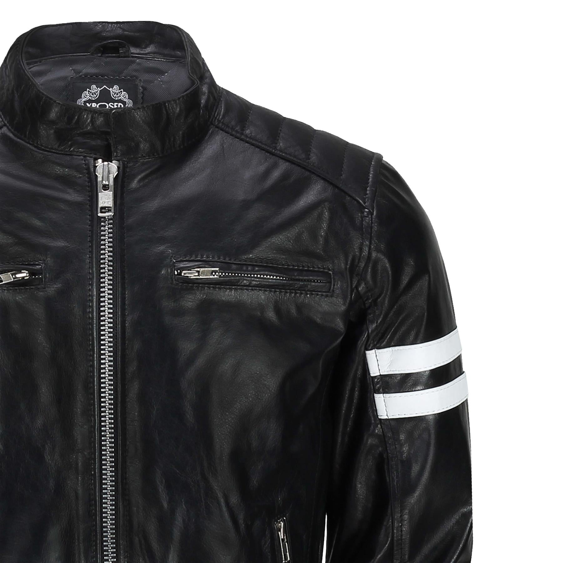 Men's Leather Black-White Biker Jacket