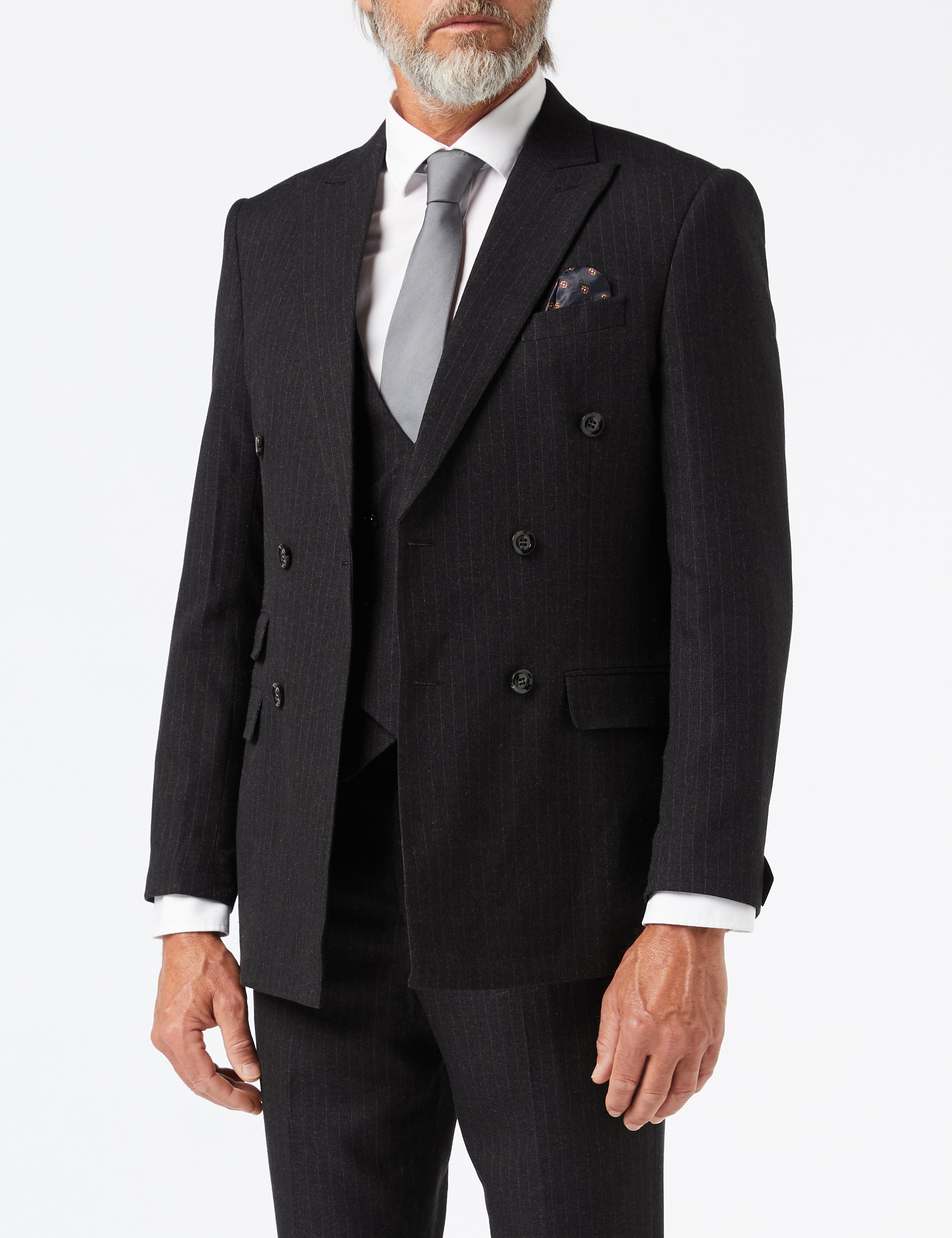 Dark Grey Double Breasted Pinstripe Suit