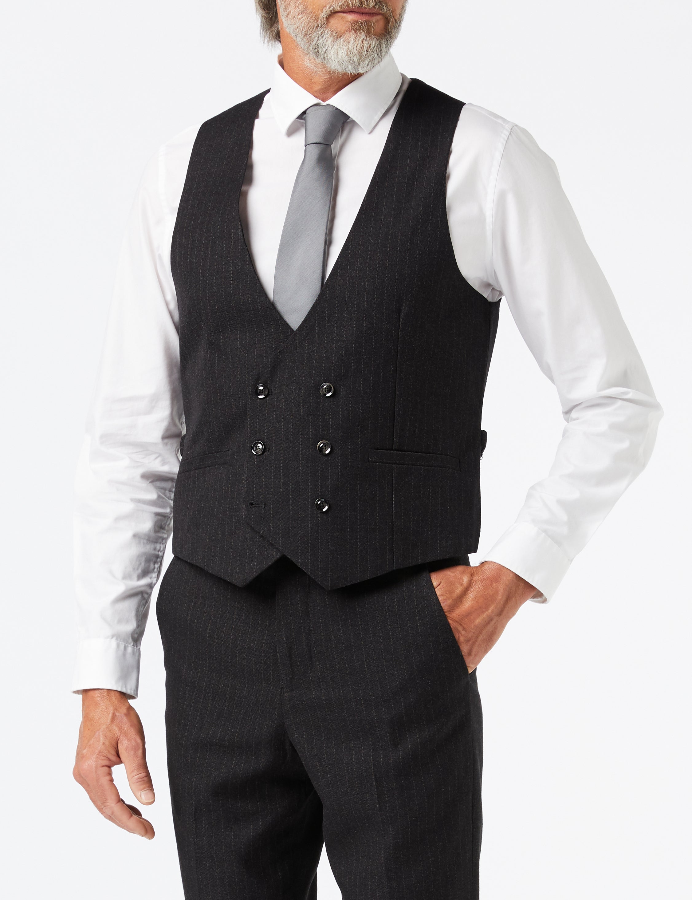 Dark Grey Double Breasted Pinstripe Suit