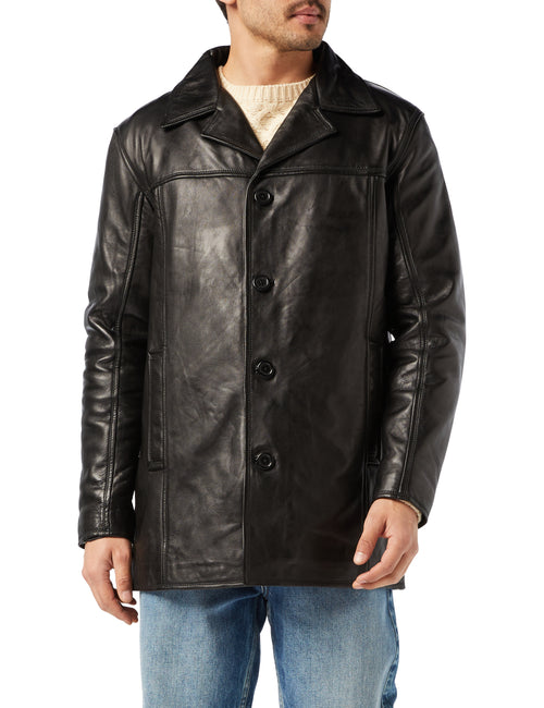 MEN'S BLACK LEATHER  REEFER JACKET