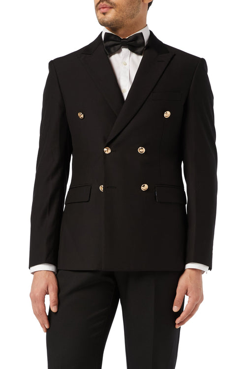 KLASSISCHE SCHWARZE ZWEIREIHIGE JACKE MIT GOLDKNOPF