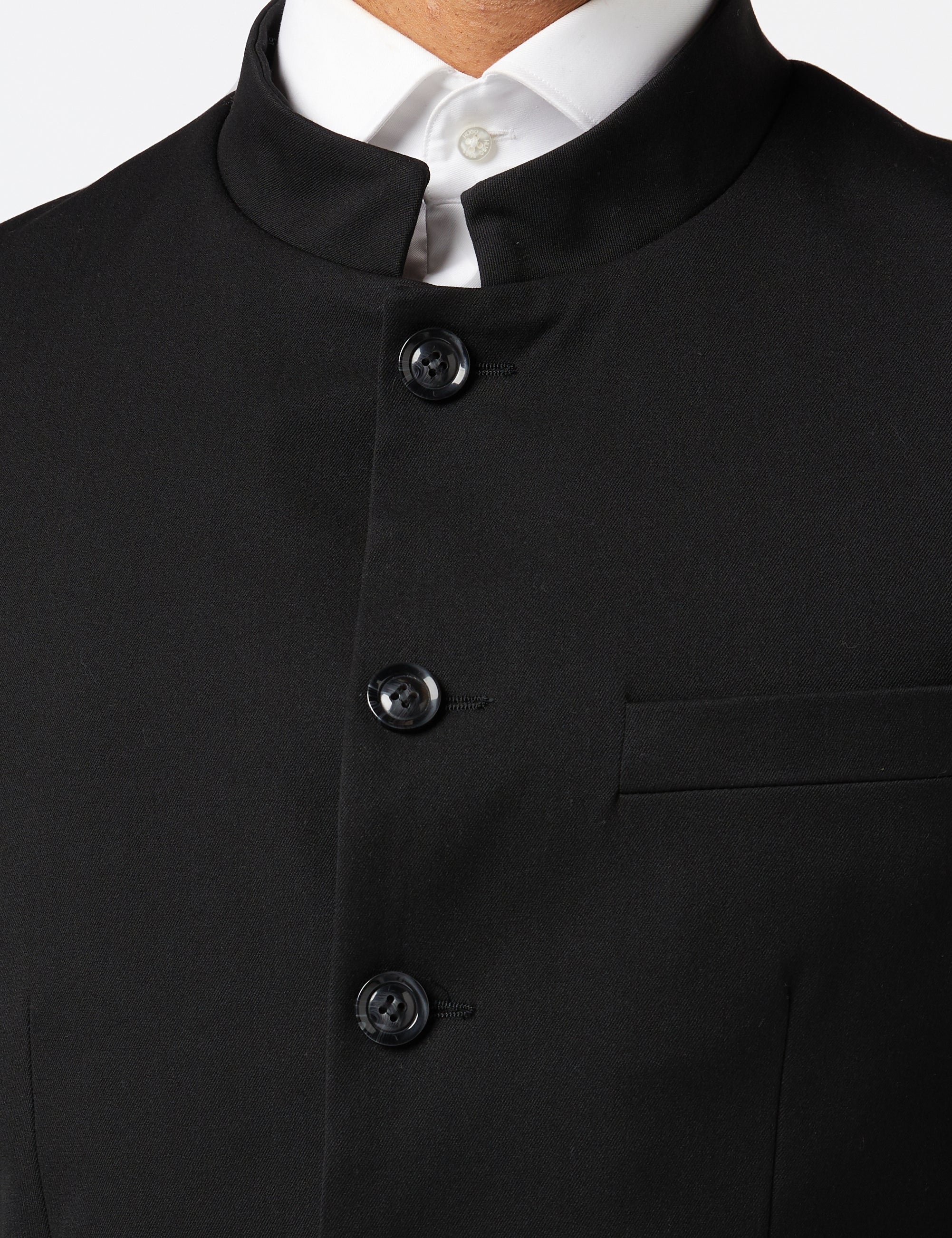 Mens Black Chinese Grandad Collar 3 Piece Suit Fitted Nehru Jacket Wedding Party
