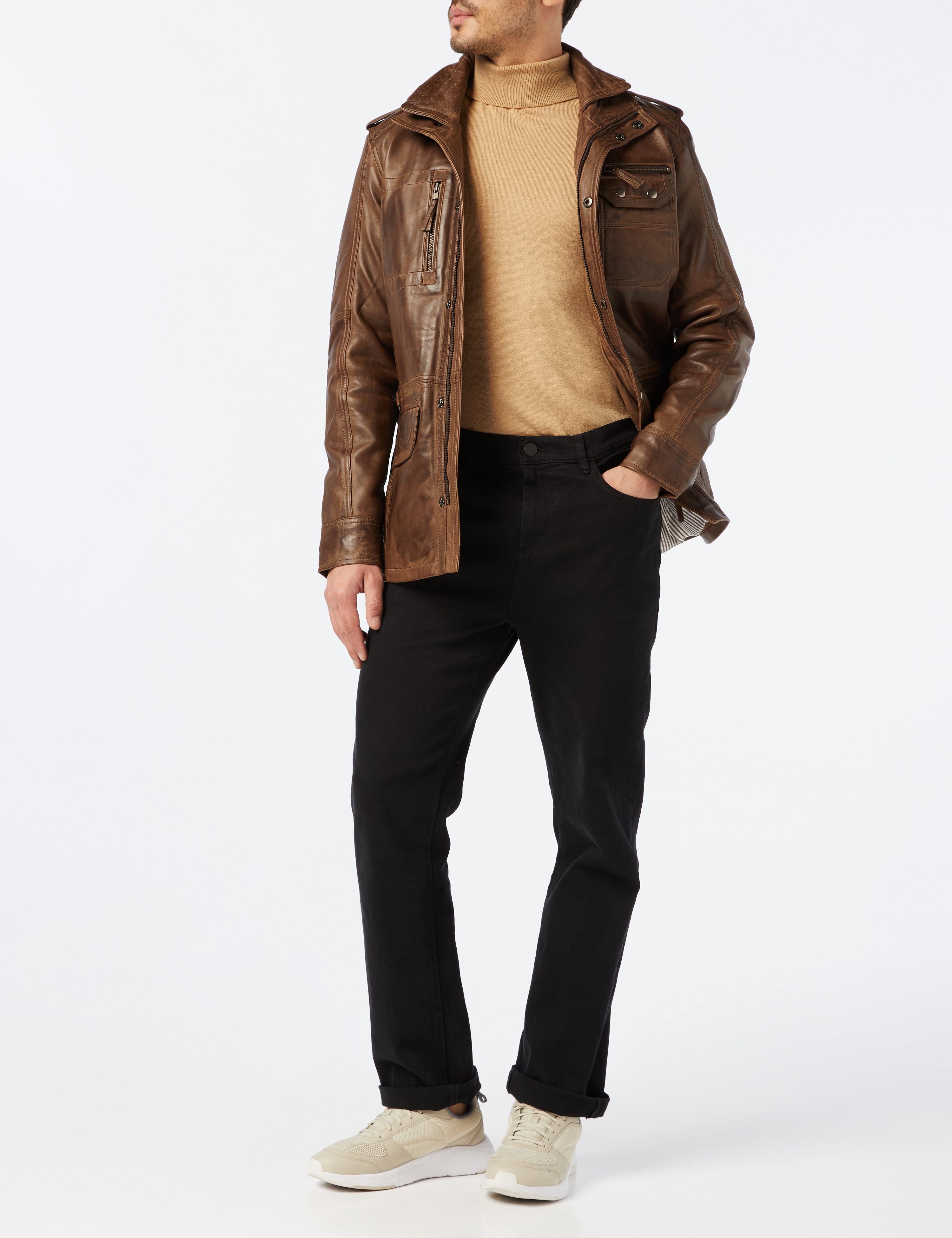MILITARY STYLE BROWN LEATHER JACKET
