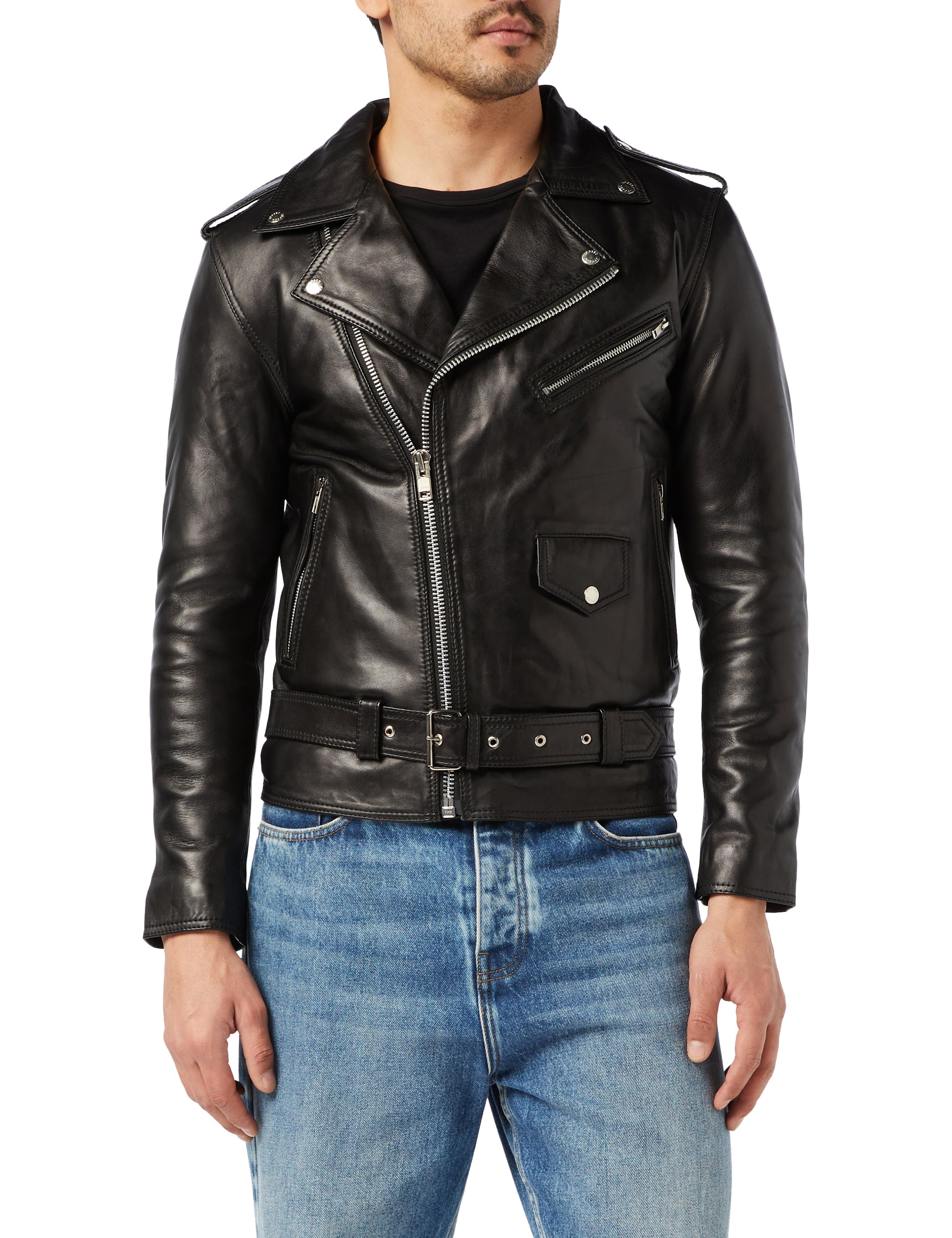 Men's Black Leather Biker
