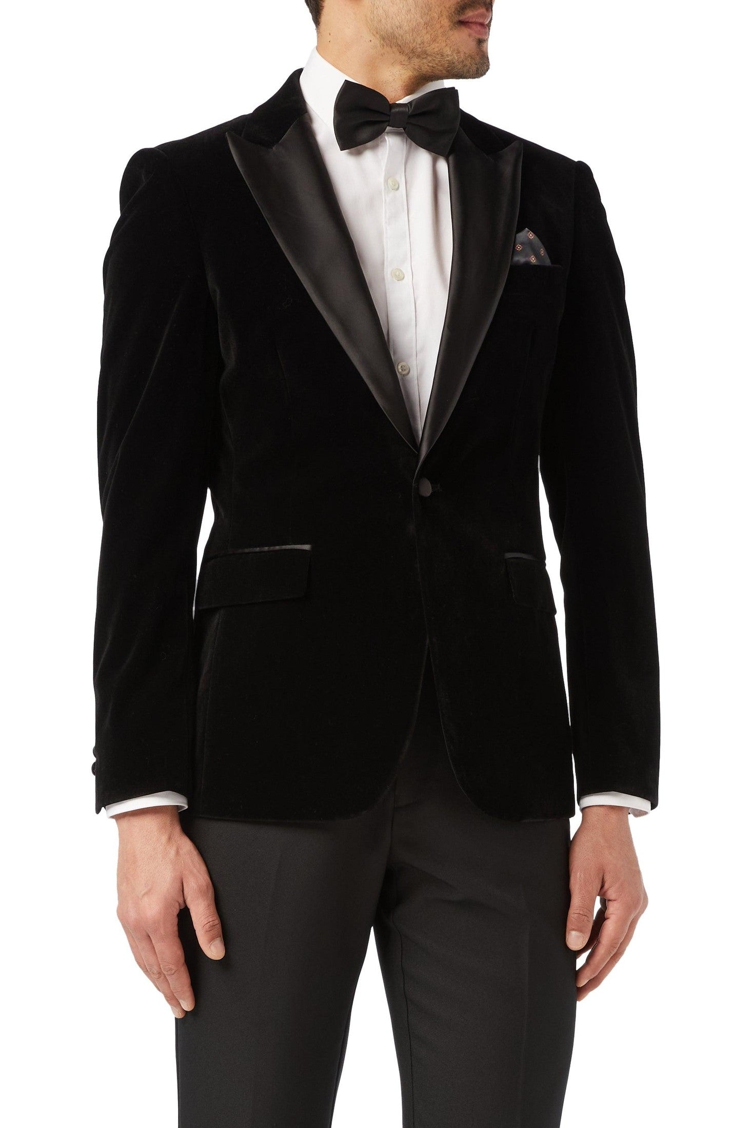 DINNER TIM - Black Soft Velvet Tuxedo Jacket