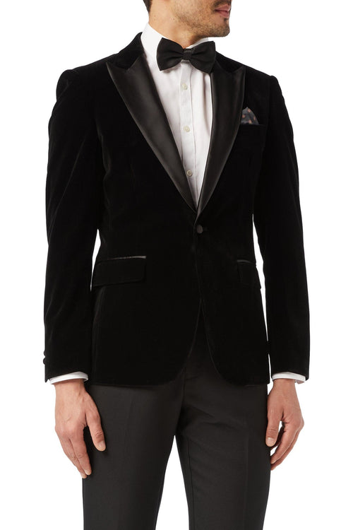 DINNER TIM - Black Soft Velvet Tuxedo Jacket