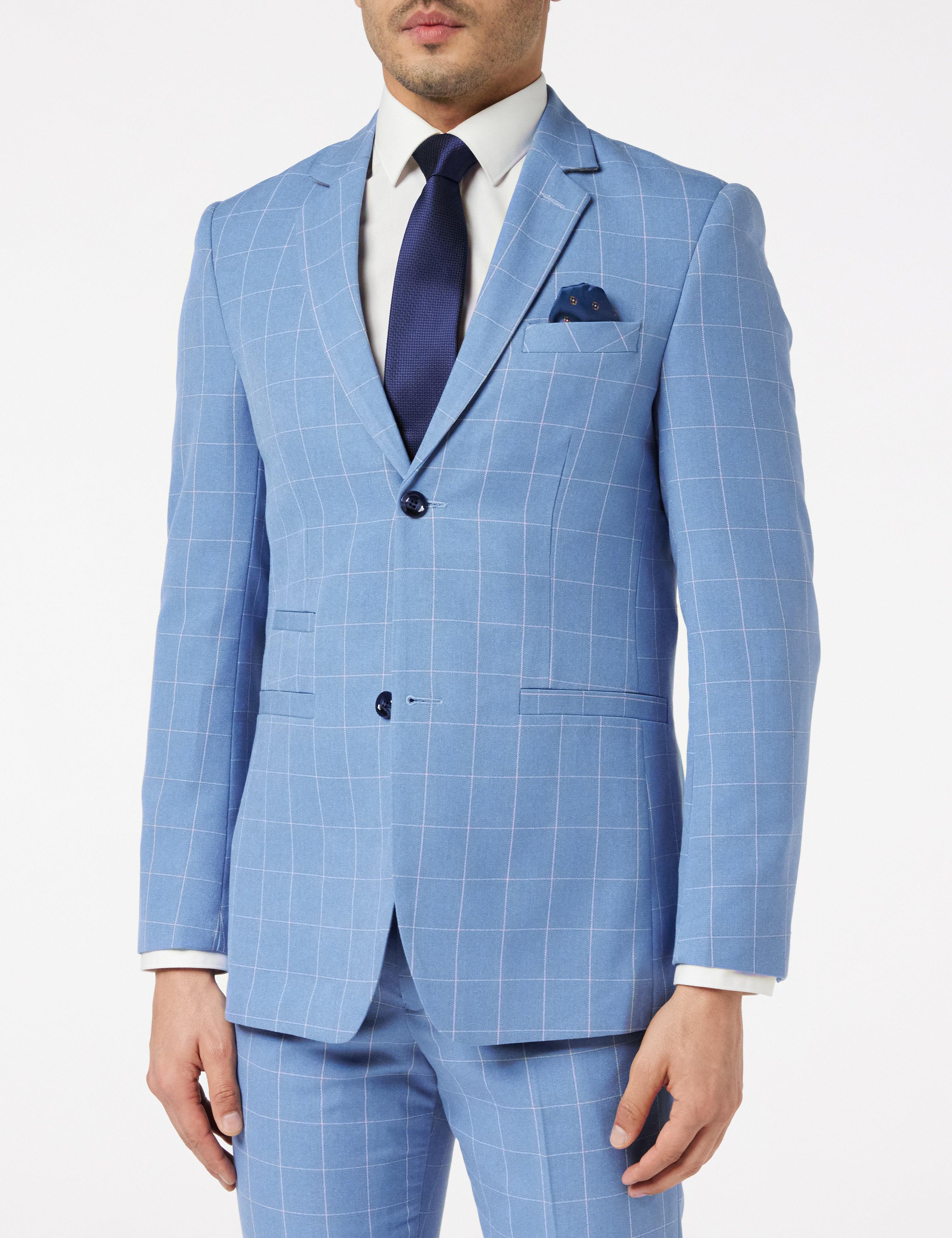 Light Blue Windowpane Check Suit
