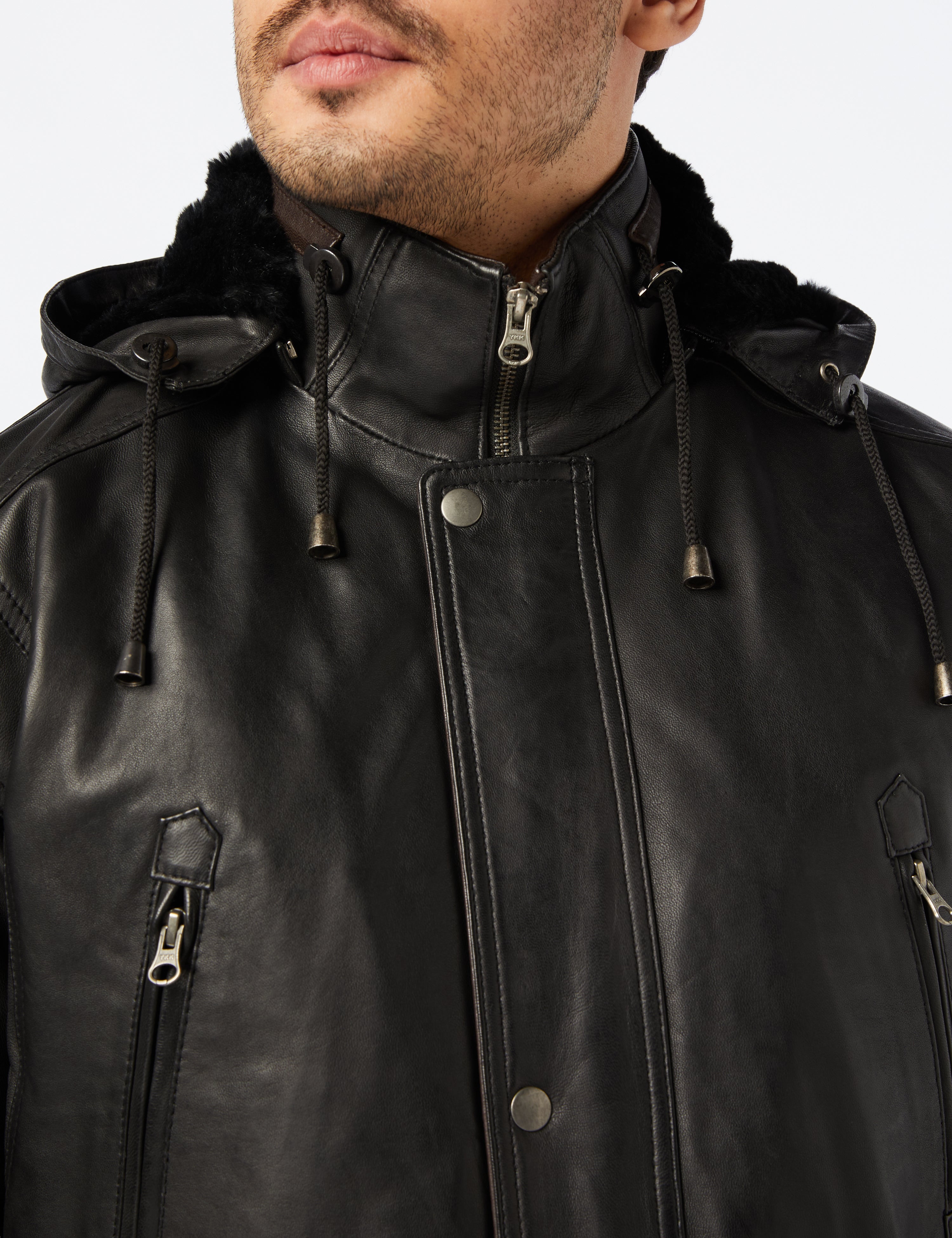 MENS 3/4 LONG LEATHER DUFFLE COAT