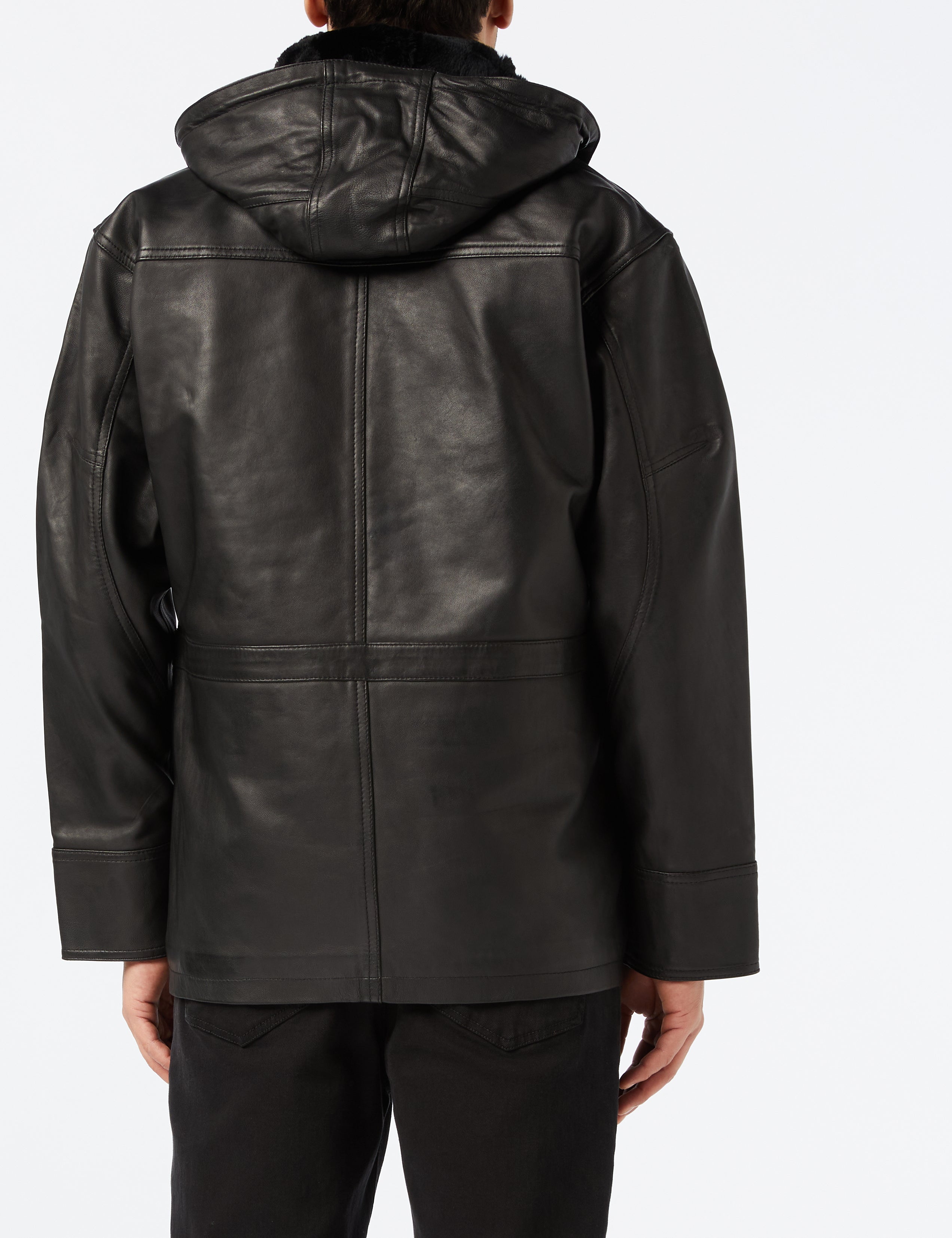 MENS 3/4 LONG LEATHER DUFFLE COAT