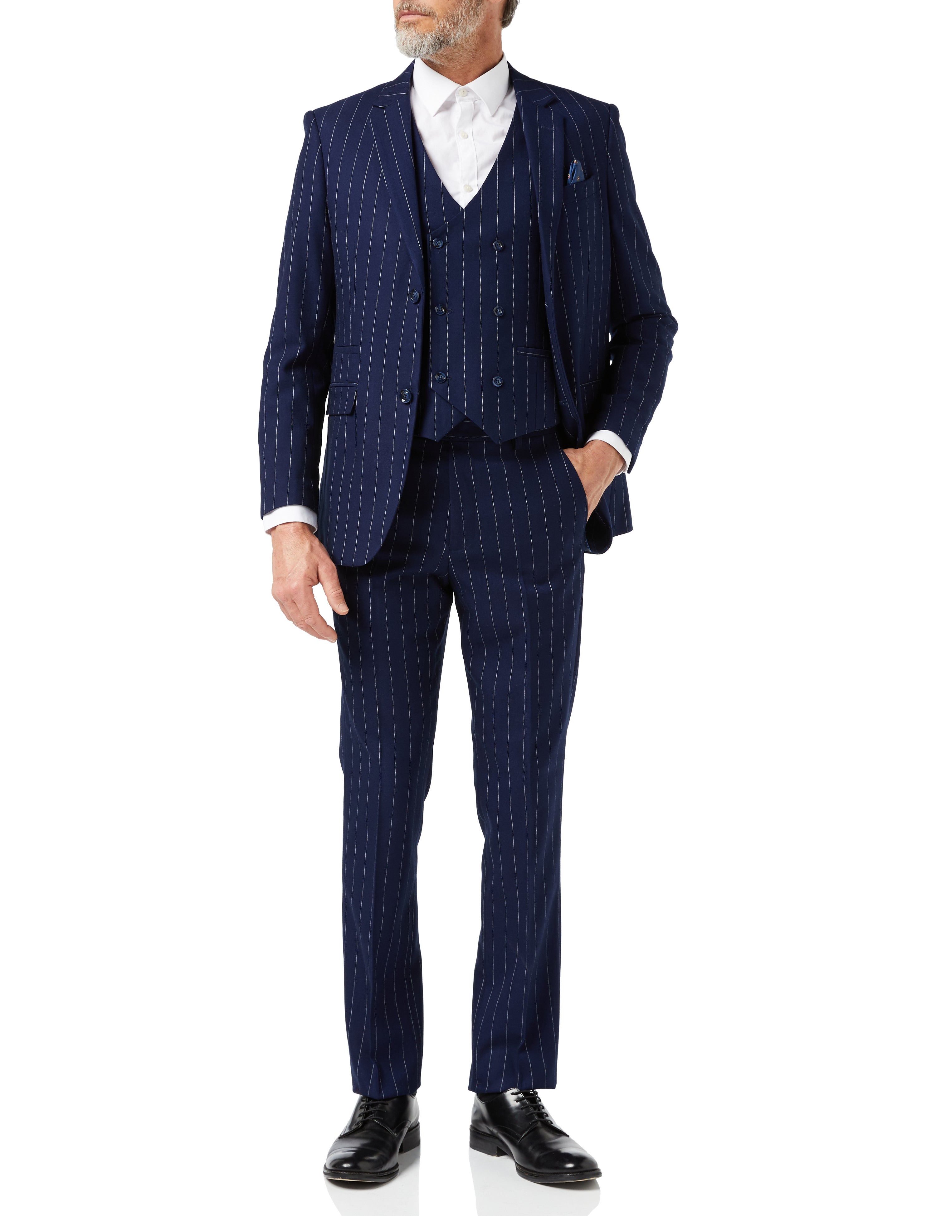 Mens 3 Piece Suit White On Navy Pinstripe 1920 Retro Classic Tailored Fit Jacket