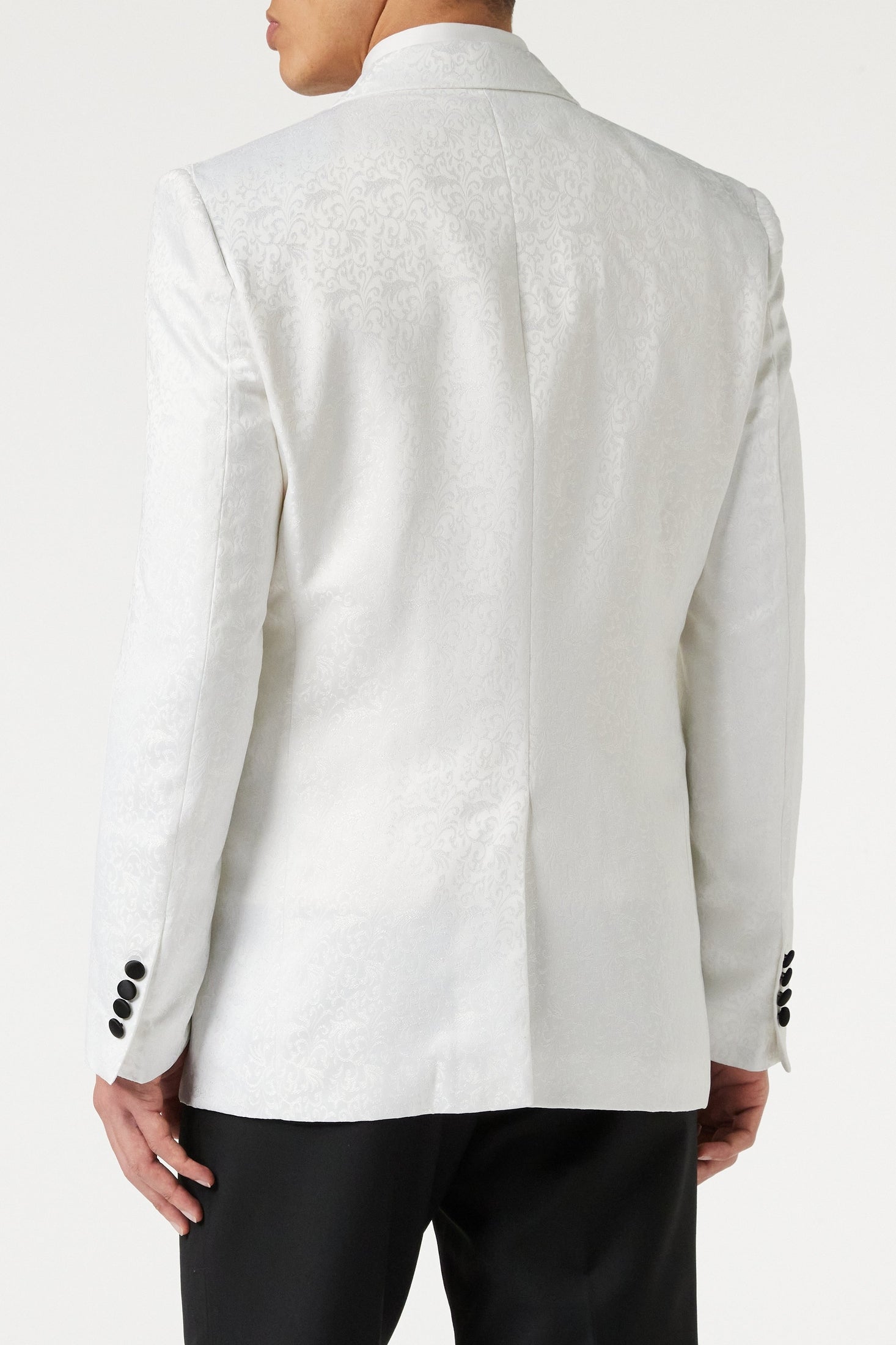 BRIAN - Floral Jacquard Print White Tuxedo Jacket With Waistcoat