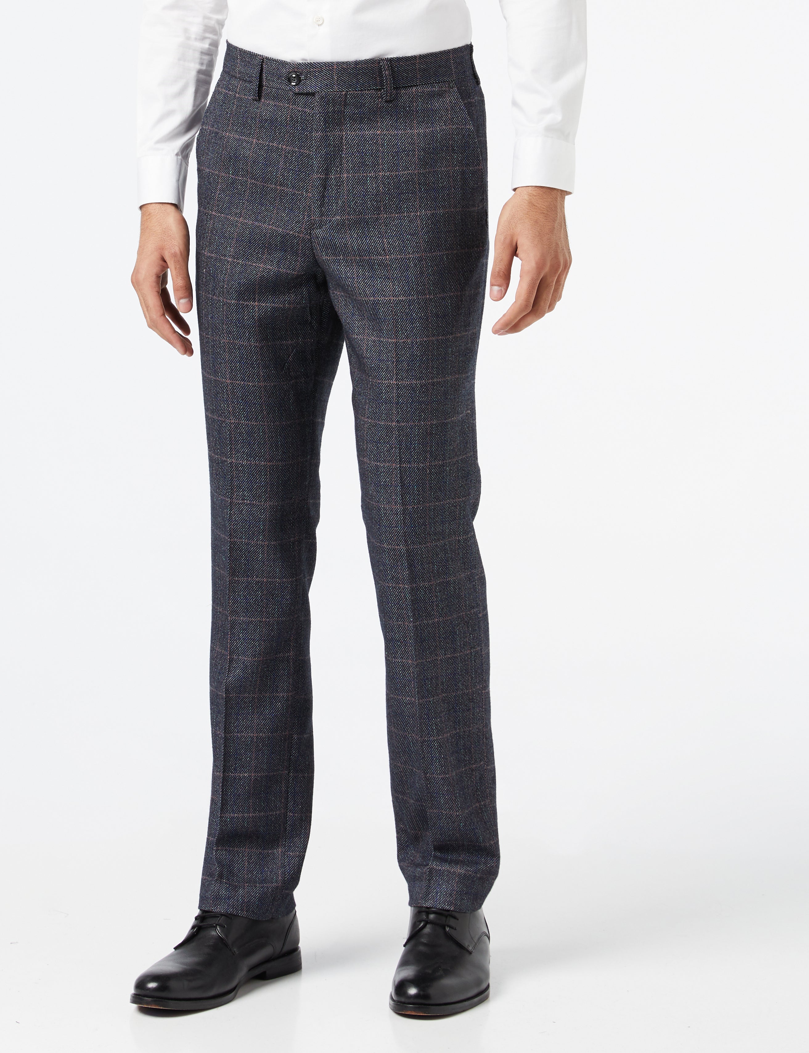 Jules - Mens Grey Tweed Check Herringbone Trousers