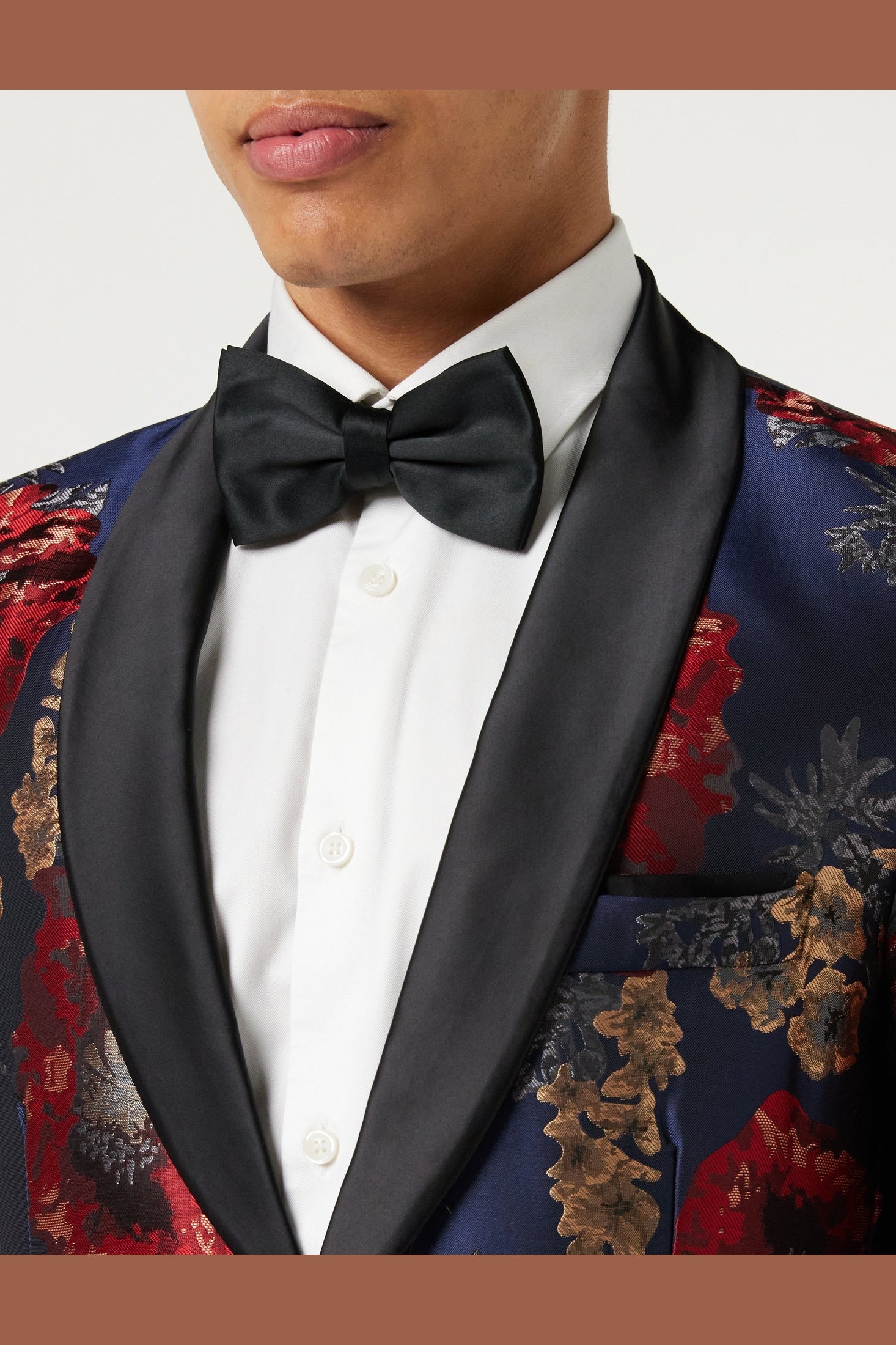 Flocked Floral Red Navy Tux Jacket
