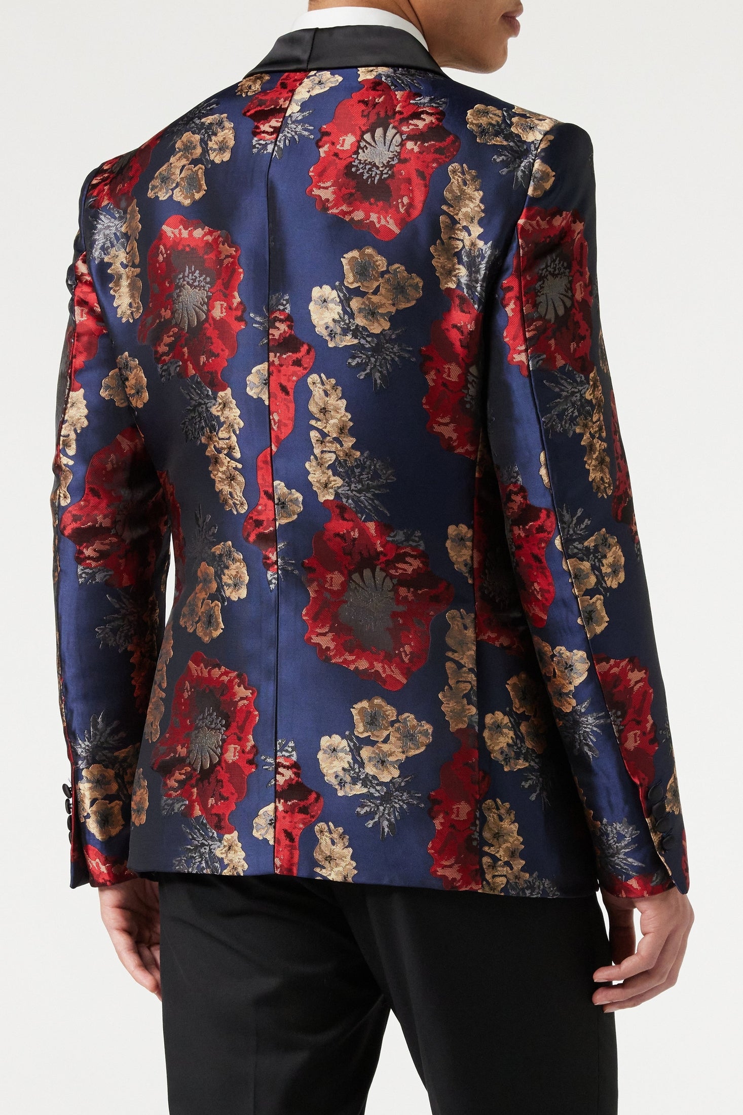 Flocked Floral Red Navy Tux Jacket