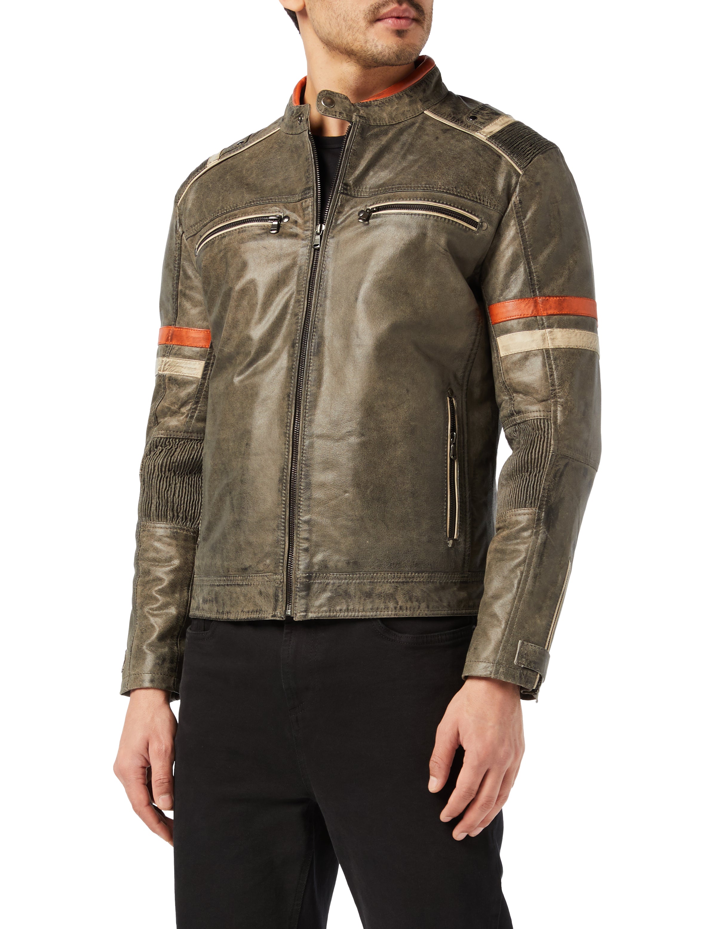 GREY VINTAGE BIKER LEATHER JACKET