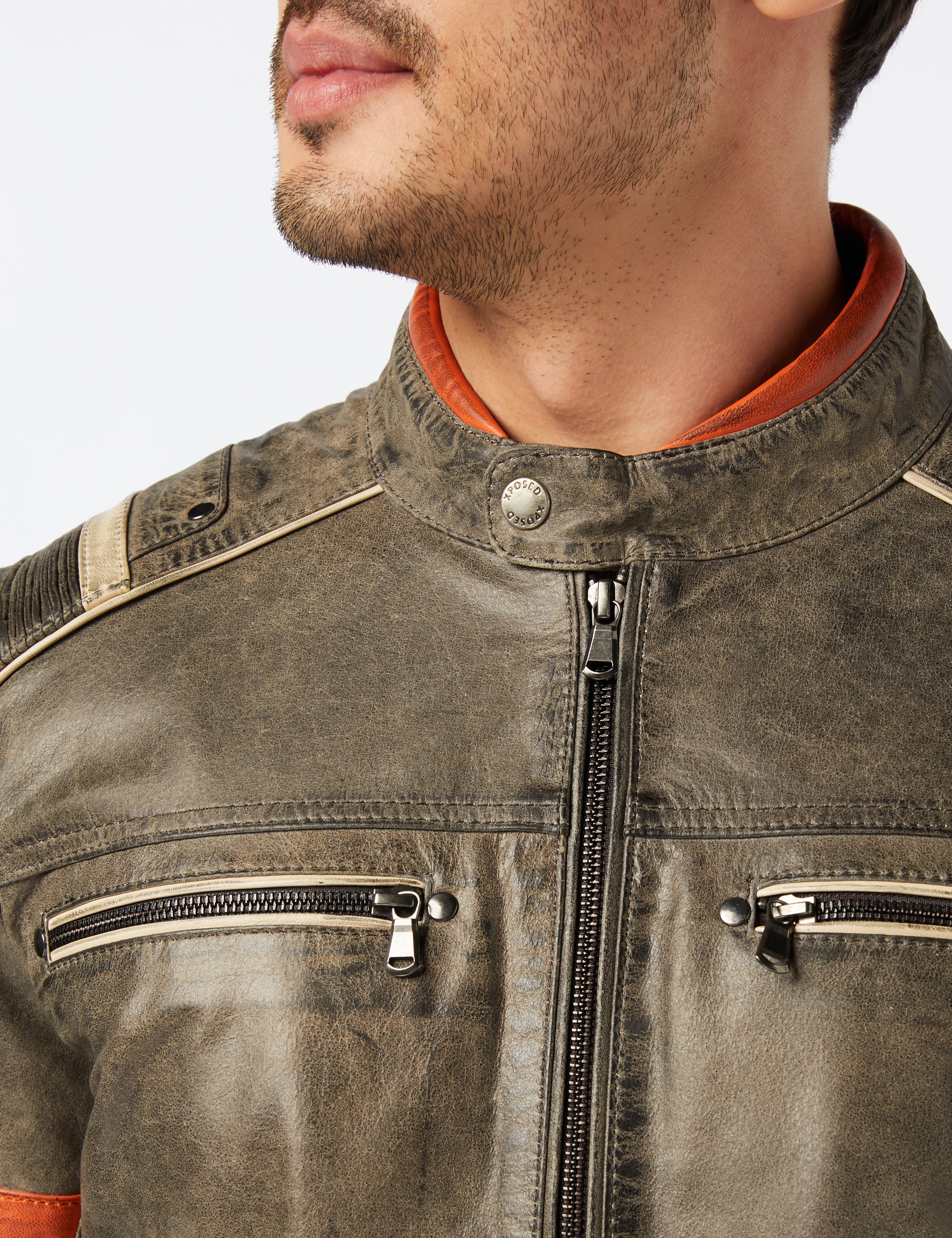 GREY VINTAGE BIKER LEATHER JACKET