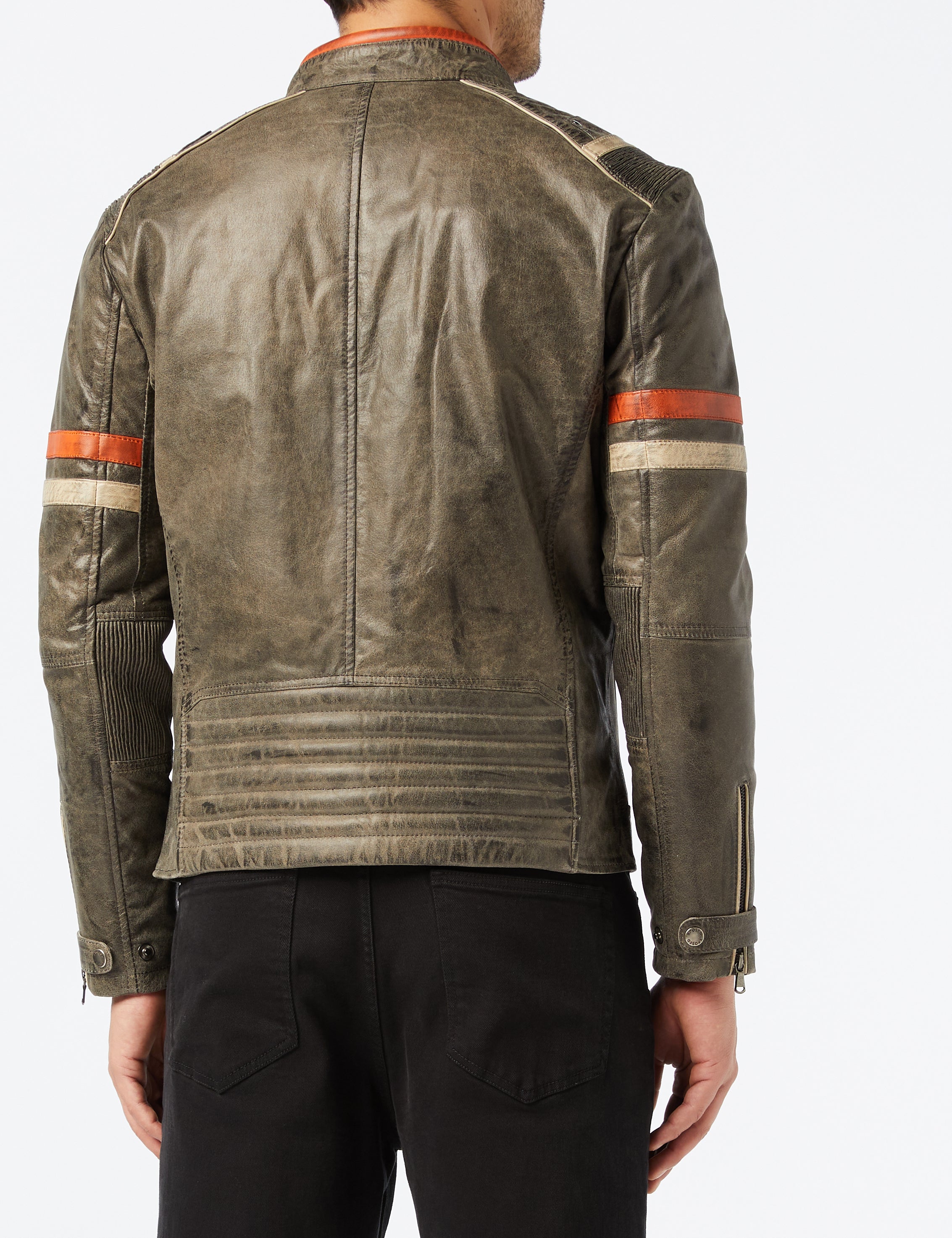 GREY VINTAGE BIKER LEATHER JACKET