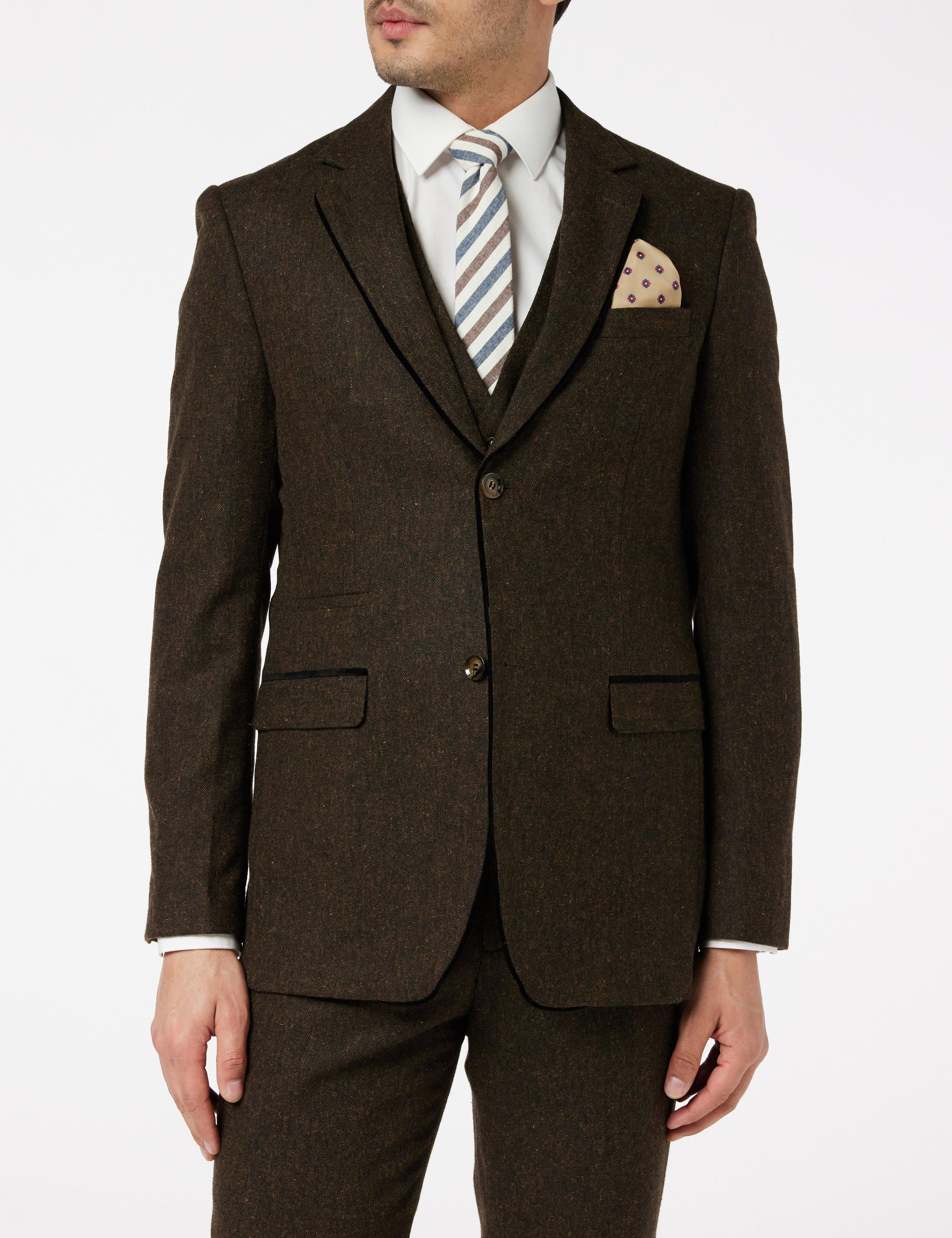 Brown Tweed Tailored 3 Piece Suit