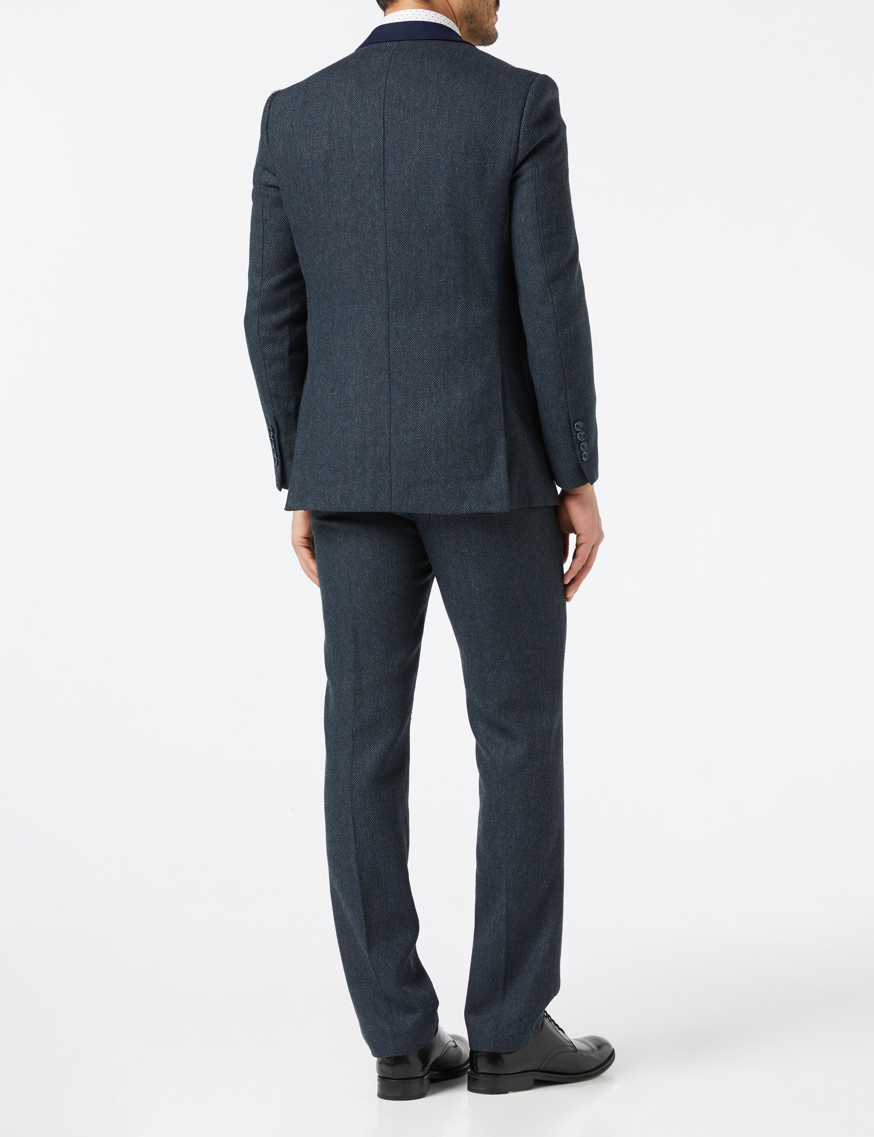 Mens 3 Piece Herringbone Tweed Suit Navy Blinders Blazer Waistcoat Trouser