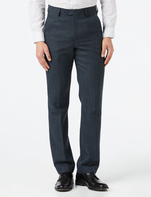 TWEED-HOSE MIT FISCHGRÄTENGRAT, MARINEBLAU