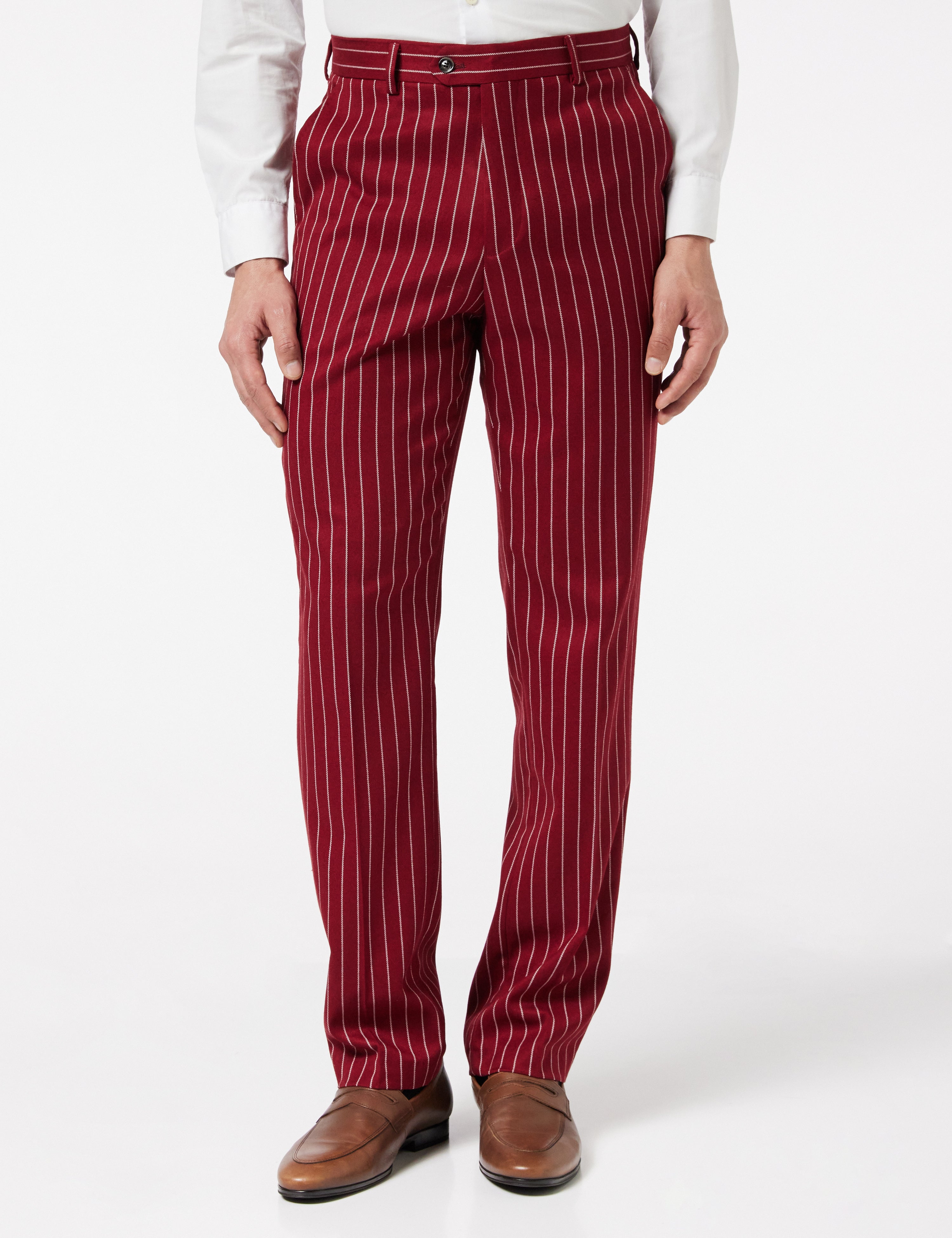 Mens Maroon Tweed Pinstripe Trousers