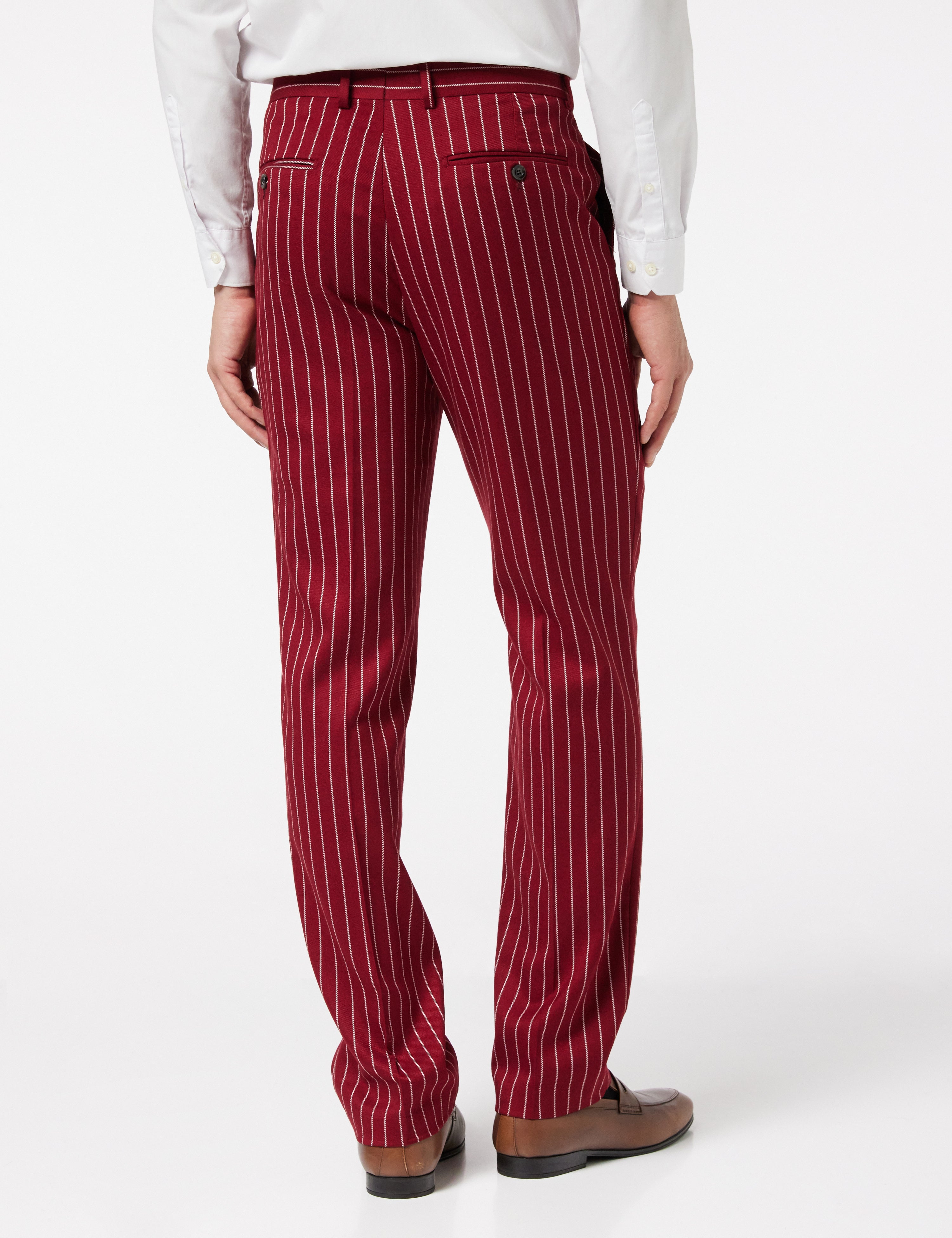 Mens Maroon Tweed Pinstripe Trousers