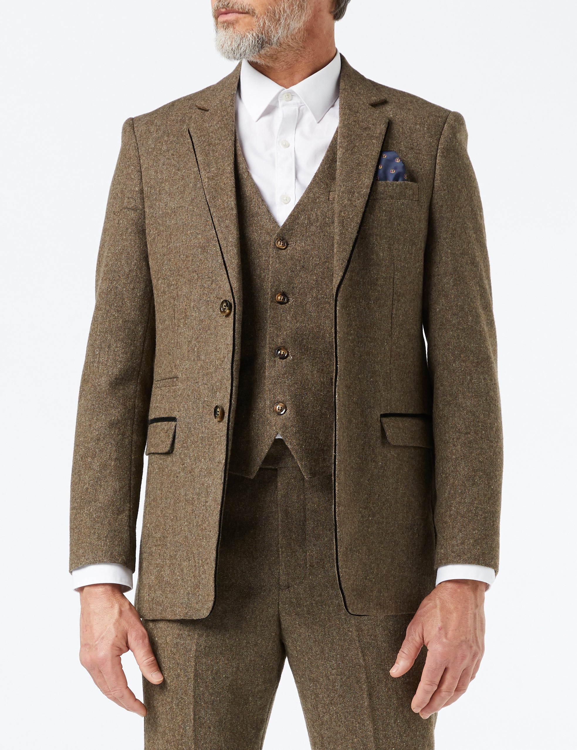 Mens Vintage Tan Tweed Herringbone 3 Piece Suit Retro Peaky Blinders Slim Fit